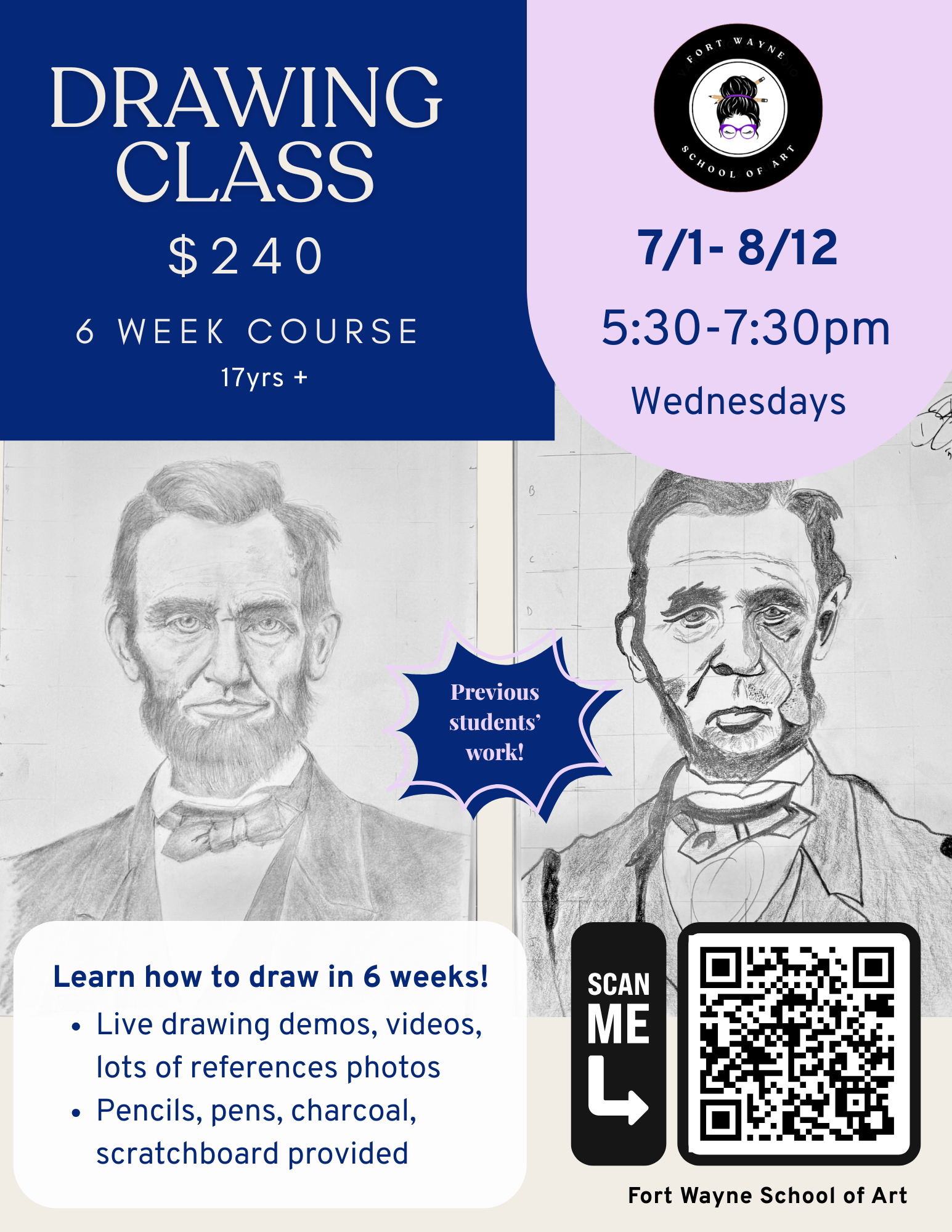 7/1- 8/12 Wednesdays Drawing Class for Adults