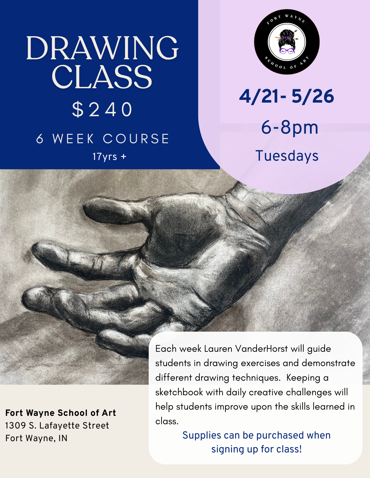 4/21-5/26 Wednesdays Drawing Class for Adults