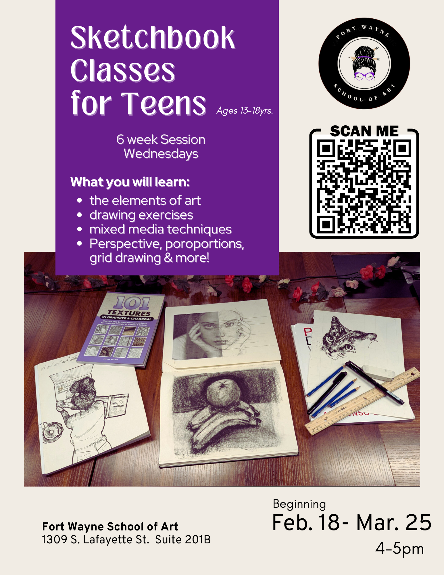 Sketchbook Classes for Teens Wednesdays 6 Weeks