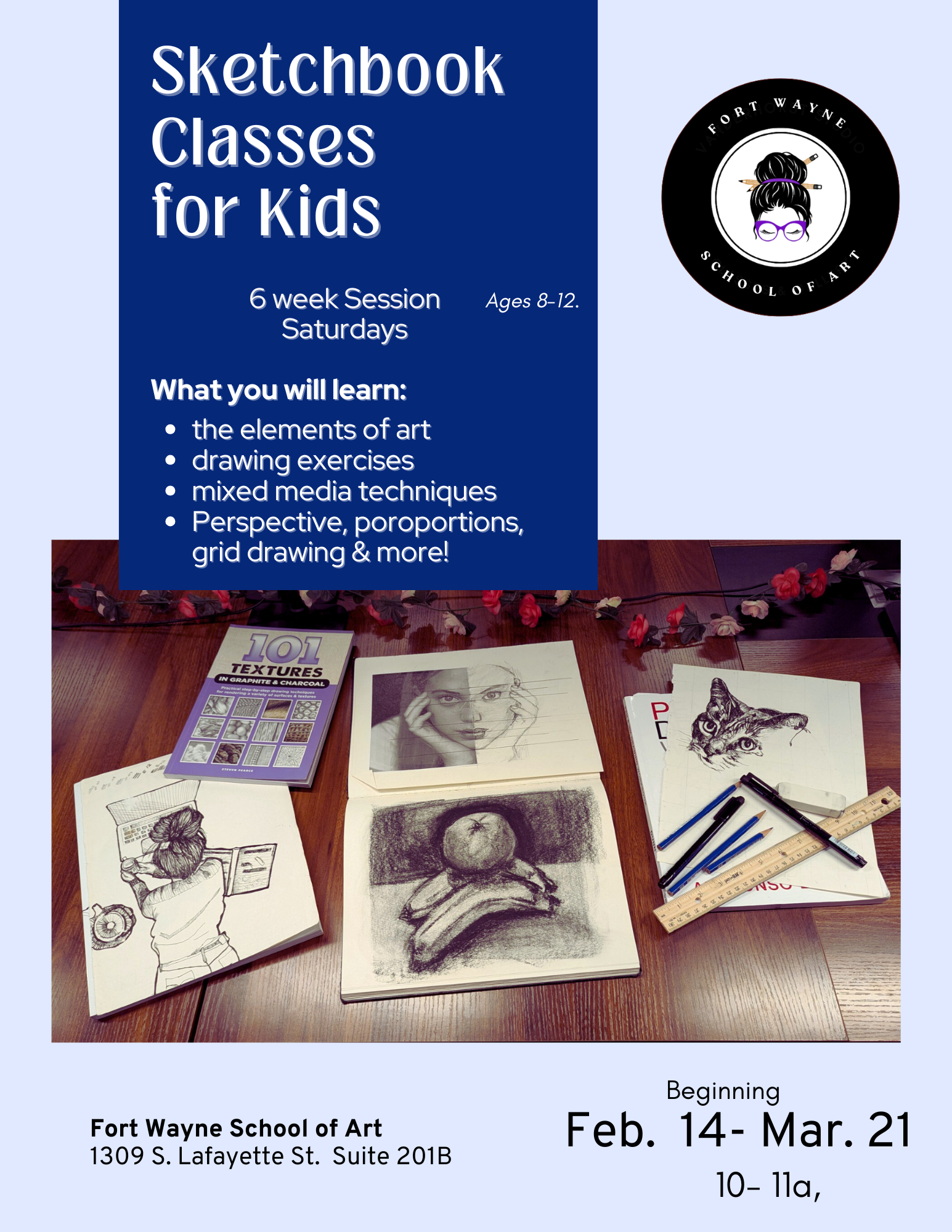 Feb. Sketchbook Classes for Kids Saturdays