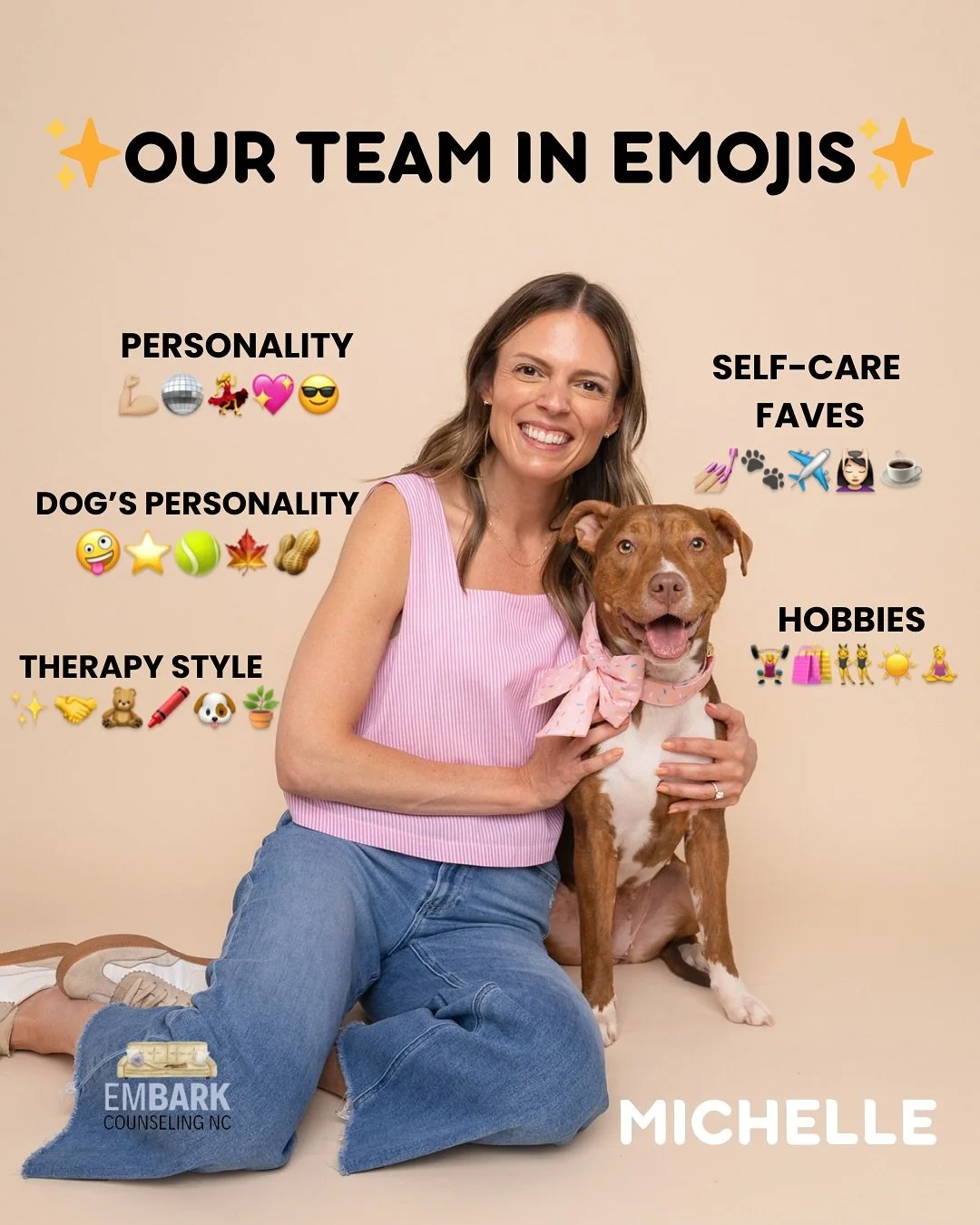 Get to know our team&hellip;. ✨EMOJI EDITION✨

📸 @the_photo_district_nc 

We are accepting new clients! 🐾 Meet the team, our therapy dogs, and learn more about getting started below.

✨Link in bio 
💻 embarkcounselingnc.com 📧 embarkcounselingnc@em