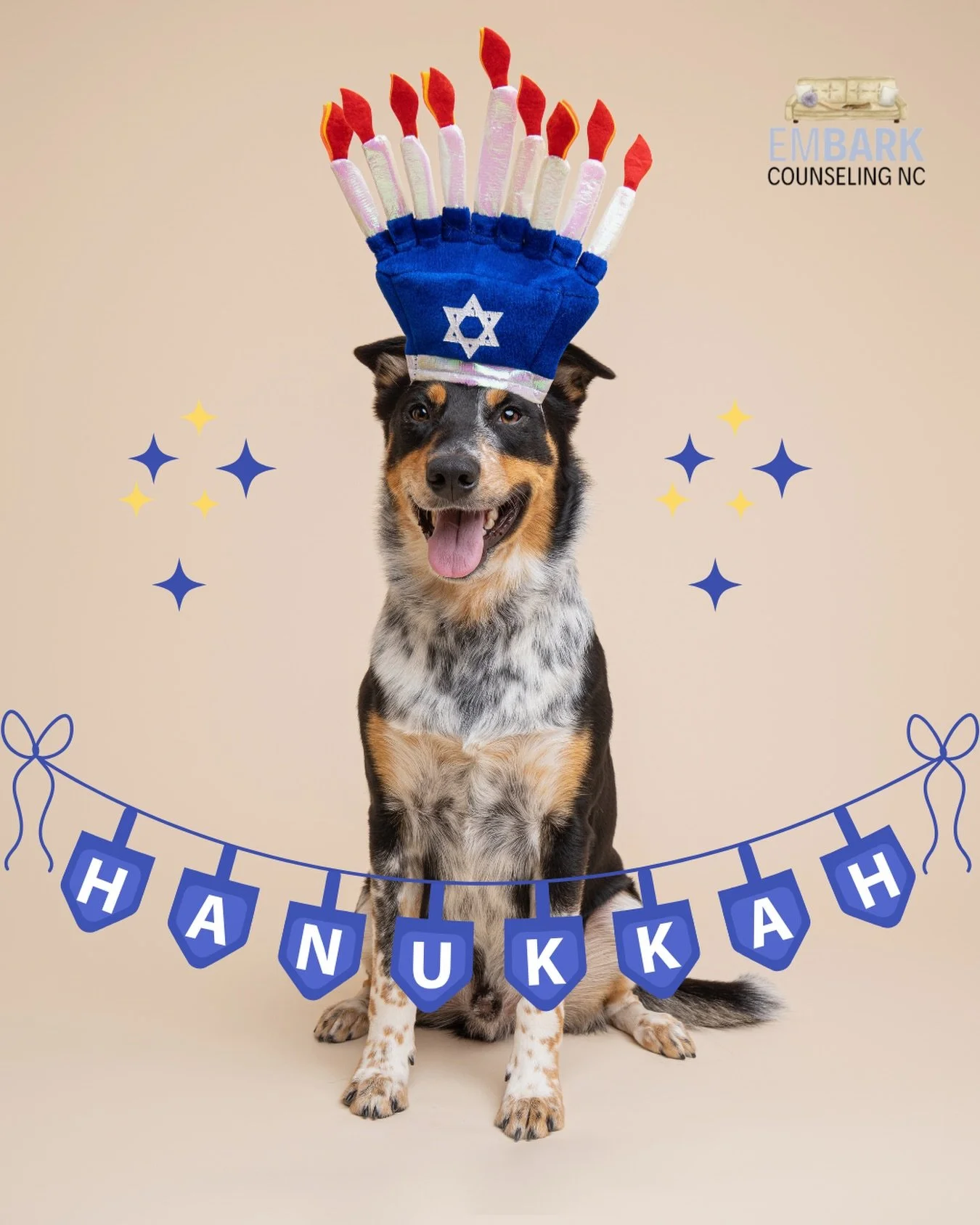 Eli says: may your Hanukkah be full of treats, snuggles, and miracles big and small. 🕎💙

Wishing you eight nights filled with light, warmth, and a little extra joy. ✨Happy Hanukkah from the Embark family! 

📸 @the_photo_district_nc 

#animalassist