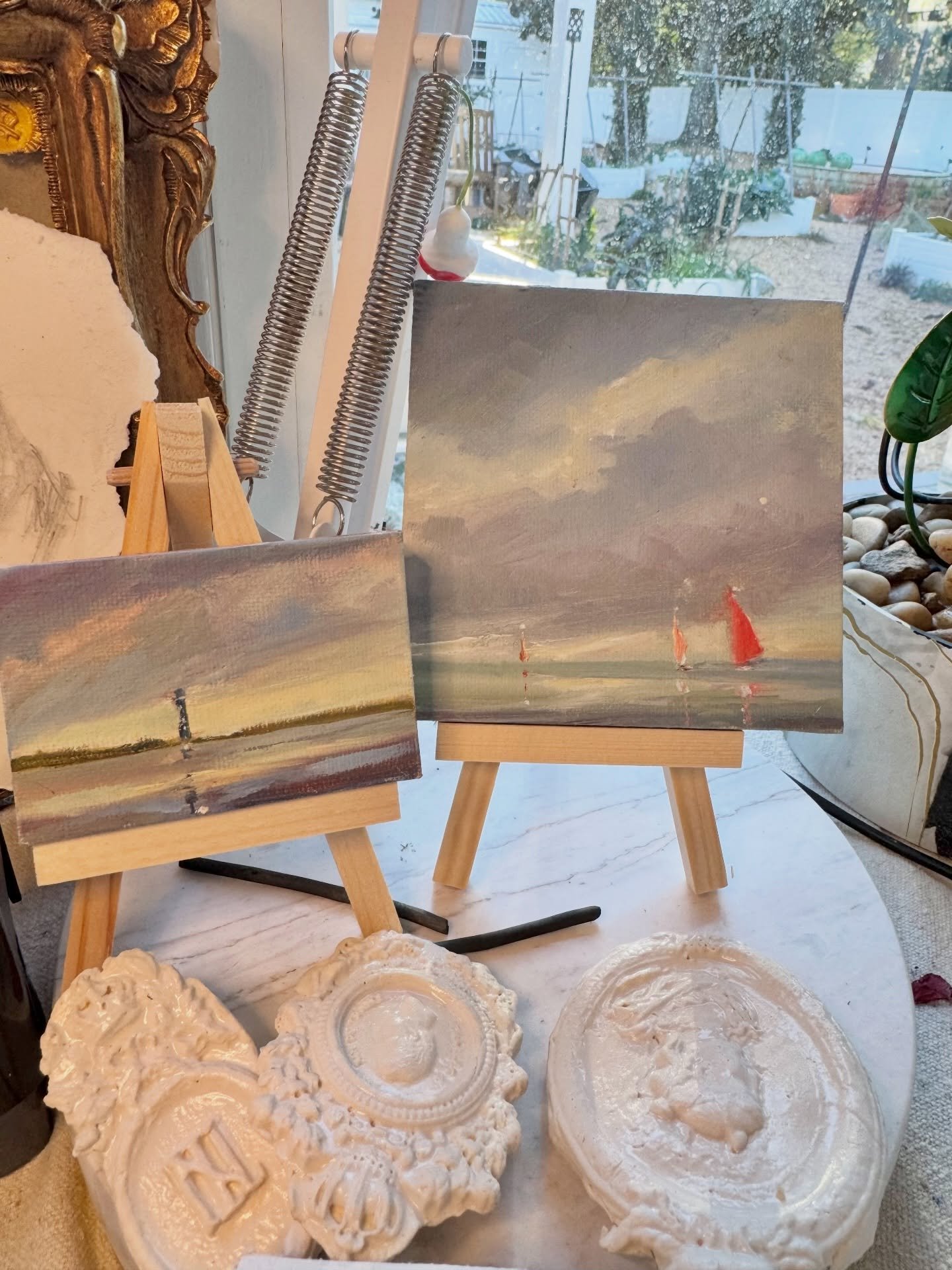 [ J a n u a r y ] 

So bitterly cold outside 
That even the birds,
they seem to hide. 
And still, 
there is warmth to be found 
With little joys all around&hellip;

&bull;Mini #oilpaintings of places in my imagination 
&bull;Glazed #ceramics ready to