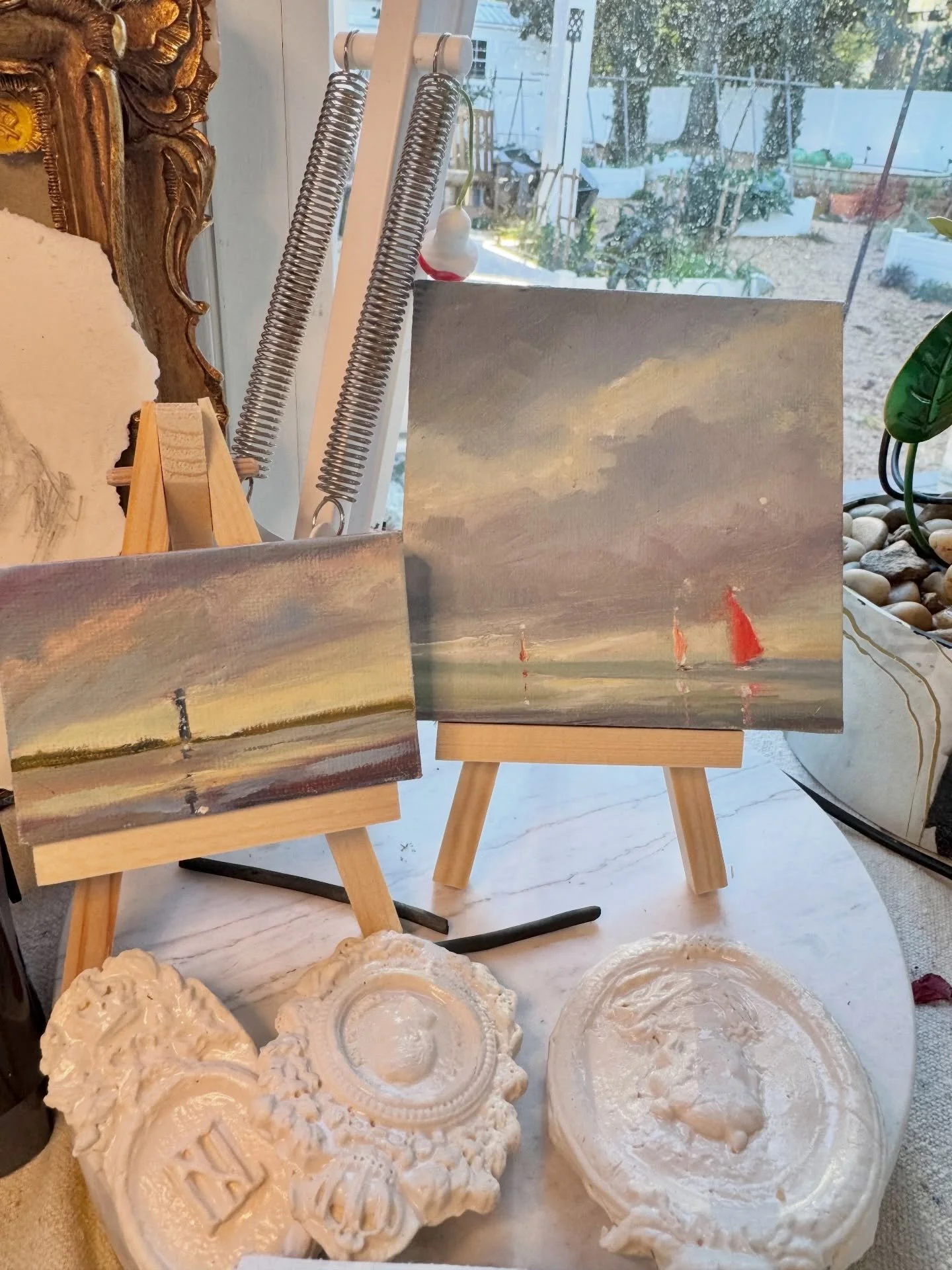 [ J a n u a r y ] 

So bitterly cold outside 
That even the birds,
they seem to hide. 
And still, 
there is warmth to be found 
With little joys all around&hellip;

&bull;Mini #oilpaintings of places in my imagination 
&bull;Glazed #ceramics ready to