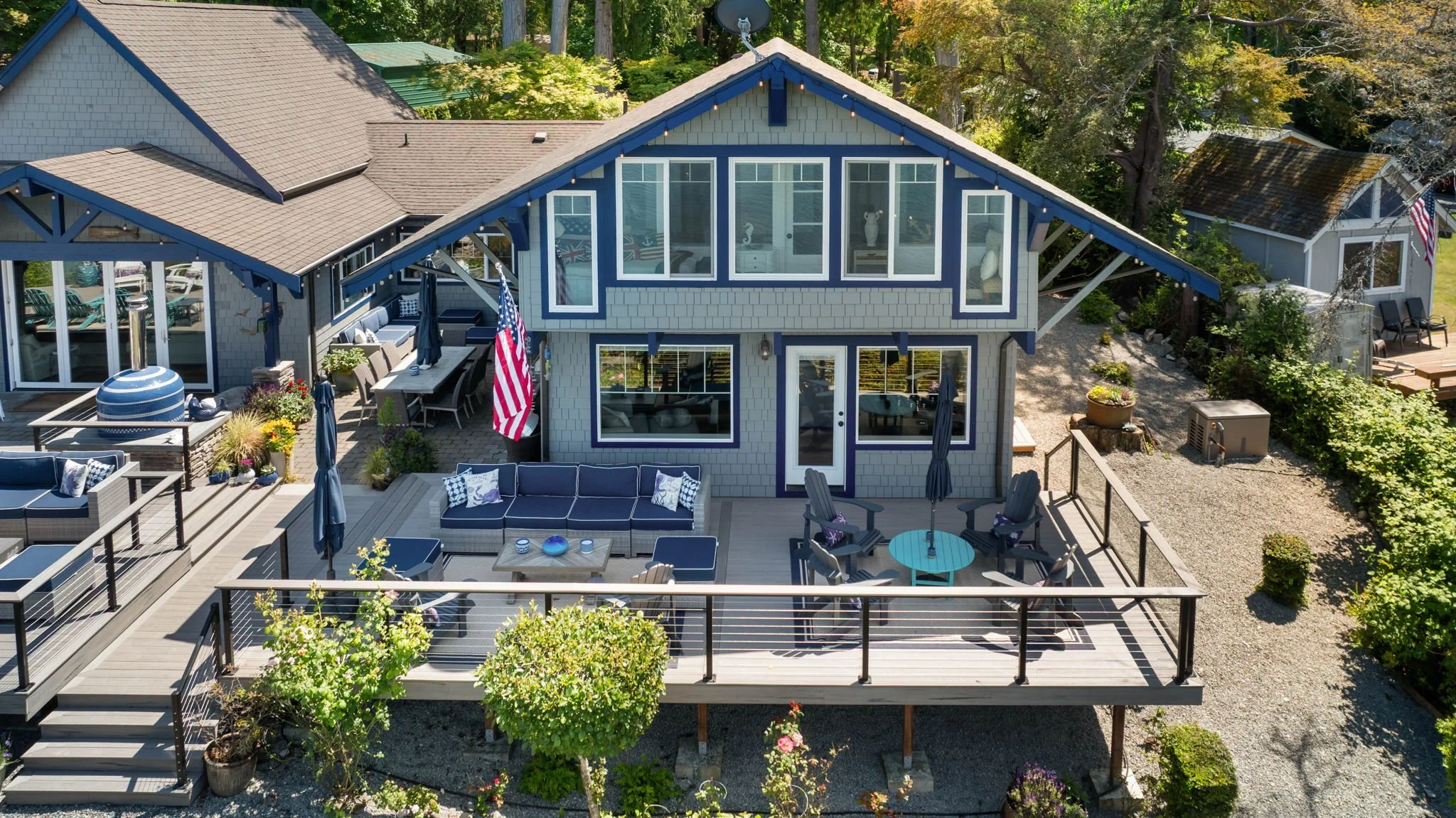 Waterfront home with multi-level deck and outdoor gathering space
