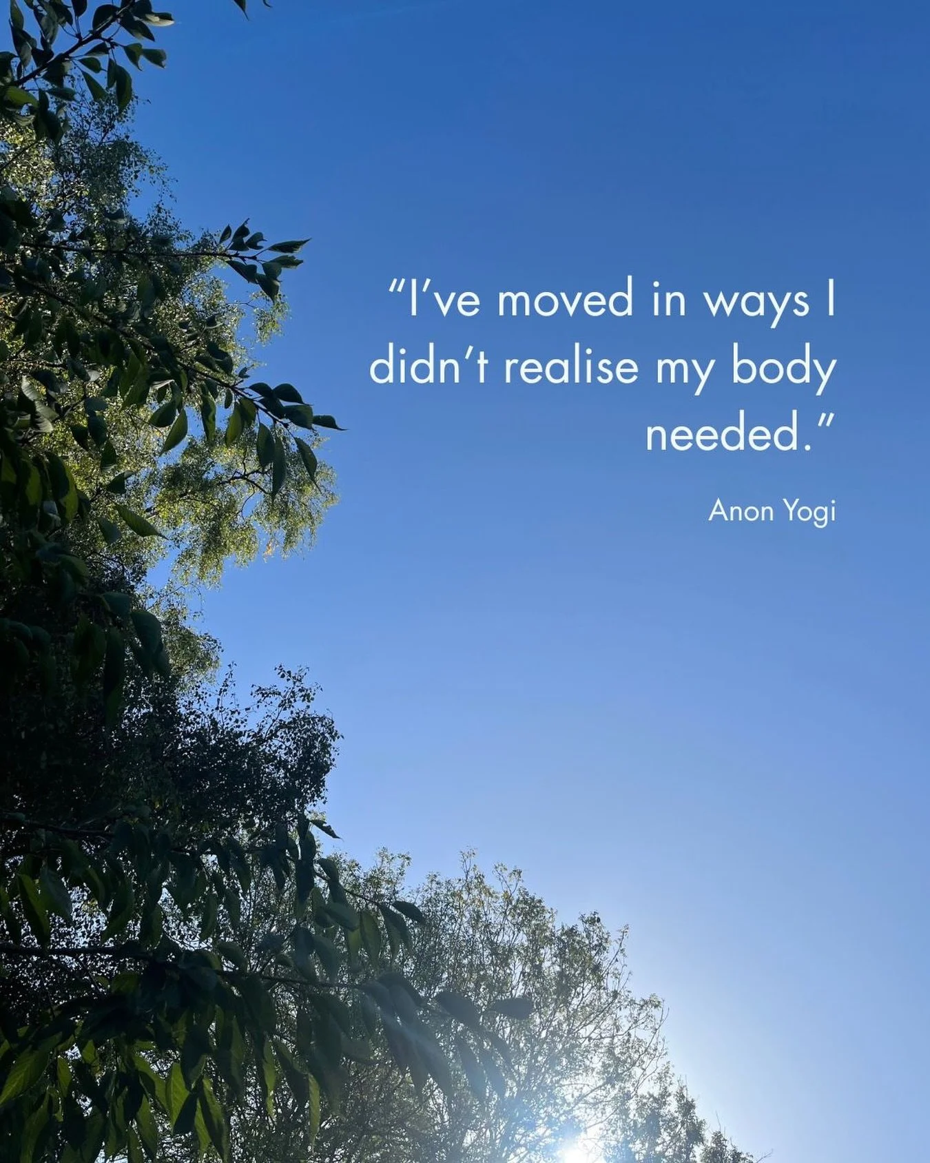 A Yogi said this to me after class recently. And I wanted to share it, as it beautifully captures what Yoga can do for us.

It can connect us to our bodies, and bring us what we didn&rsquo;t know we needed. 

Thank you for such a powerful reminder to