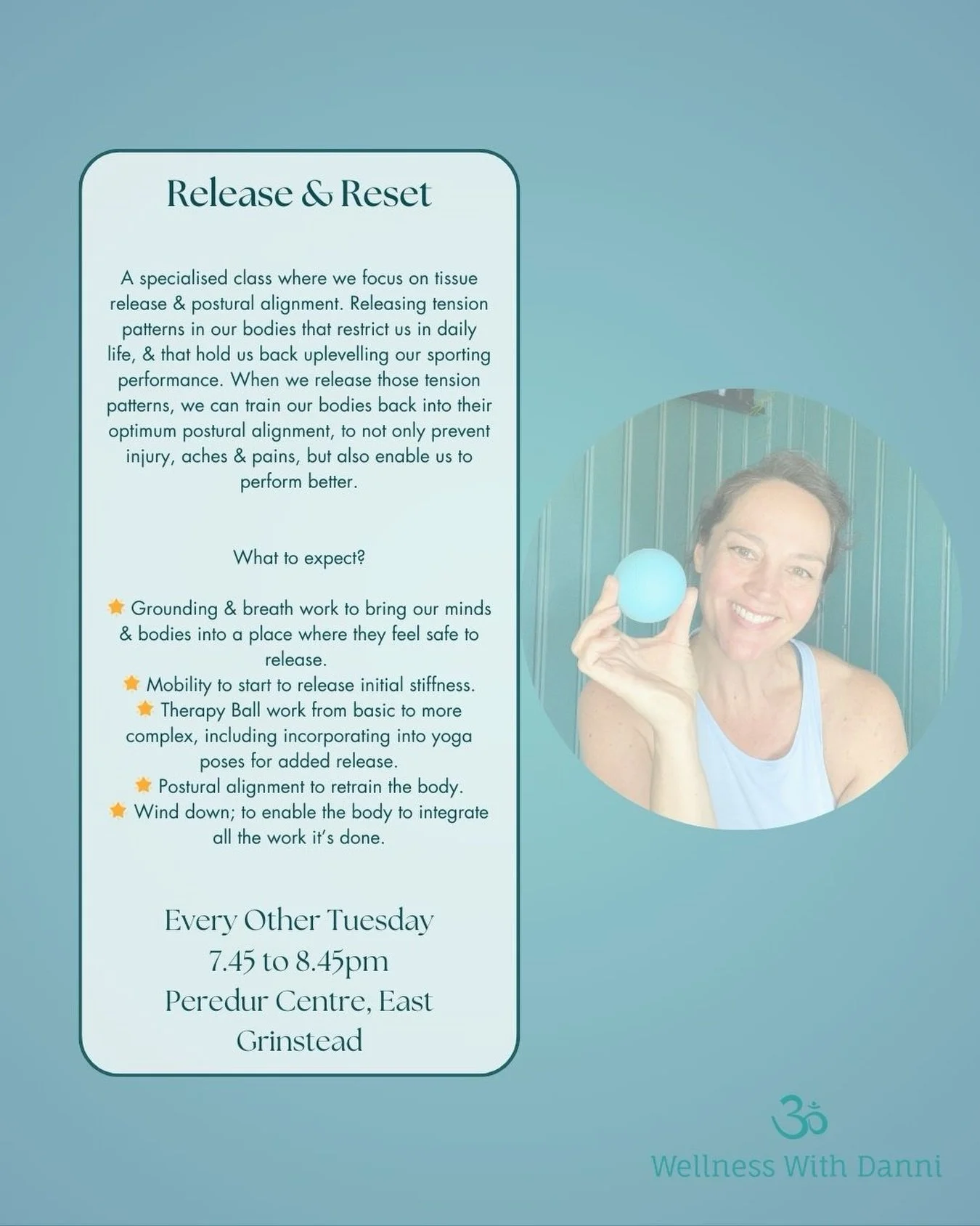 I&rsquo;m so very very excited to launch my new Release &amp; Reset class with the first class coming up on Tuesday 10th Feb.

It runs every other Tuesday at the Peredur Centre, East Grinstead from 7.45 to 8.45pm.

It&rsquo;s a specialised class wher