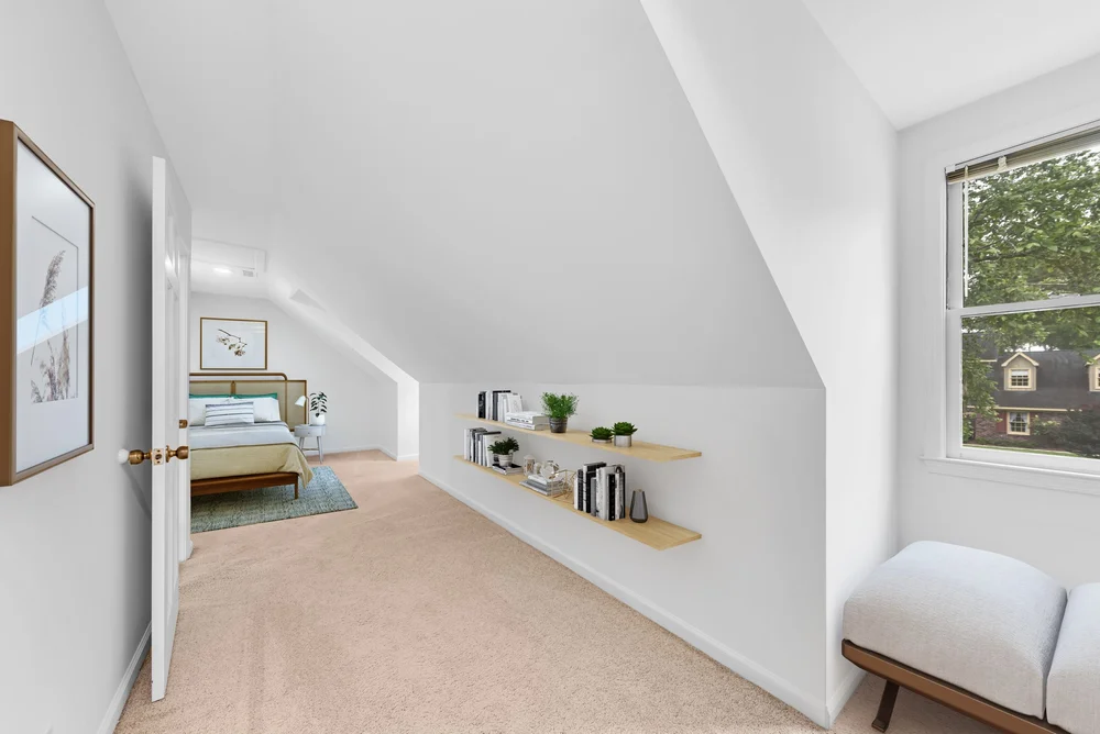 Cozy attic bedroom after virtual staging