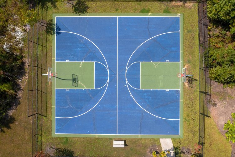 Community pool and amenity aerial