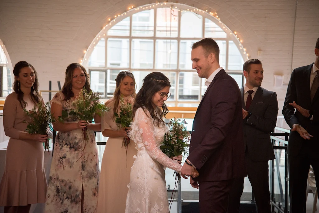 A bride and groom get ready to tie the knot.