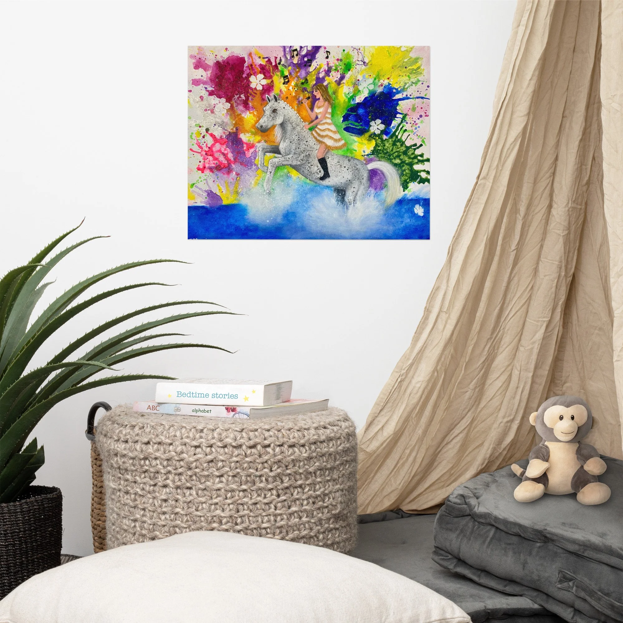 Taylor Swift art print framed in a modern living room office decor