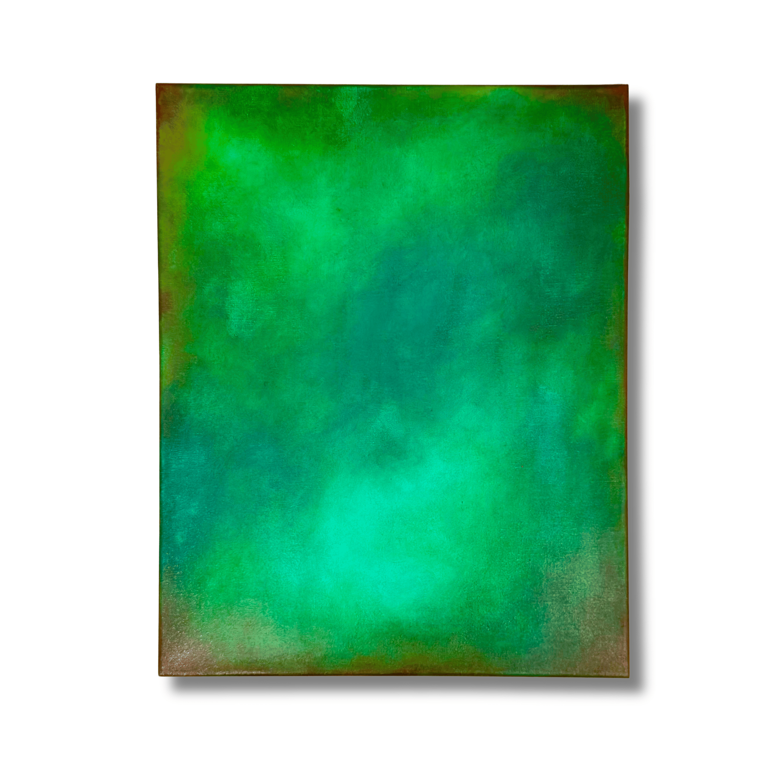 Original abstract acrylic painting titled Emerald Dream featuring deep jewel-toned greens and layered textures by Diantha Boardman