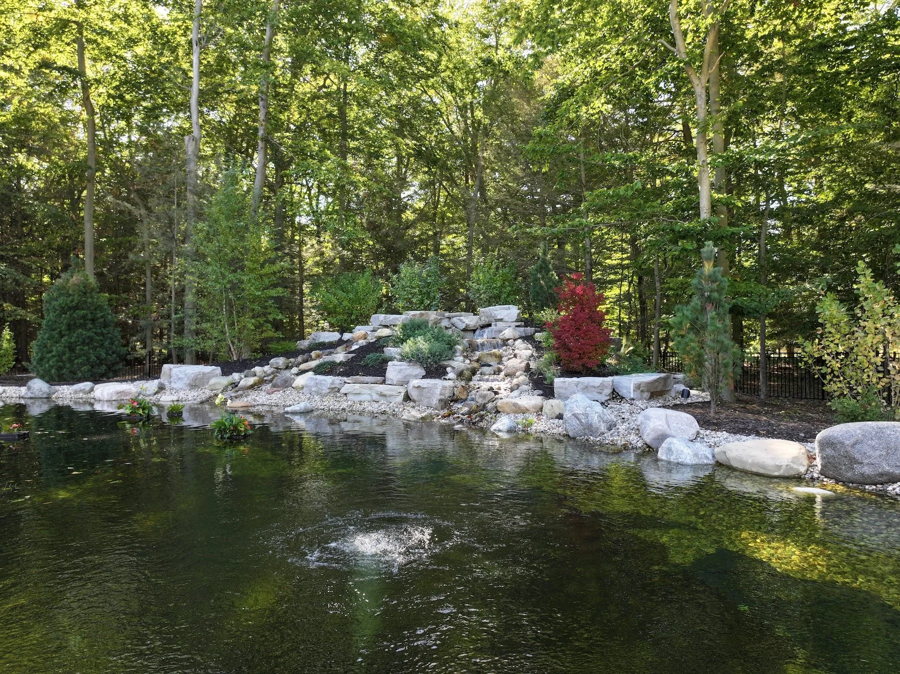 Pond and waterfall in Holland, MI