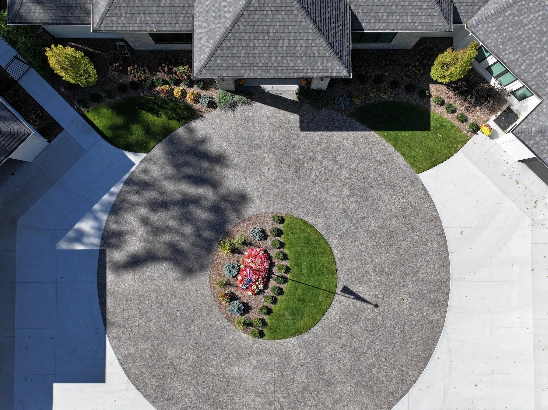 A circular drive with a structured island in Holland, MI
