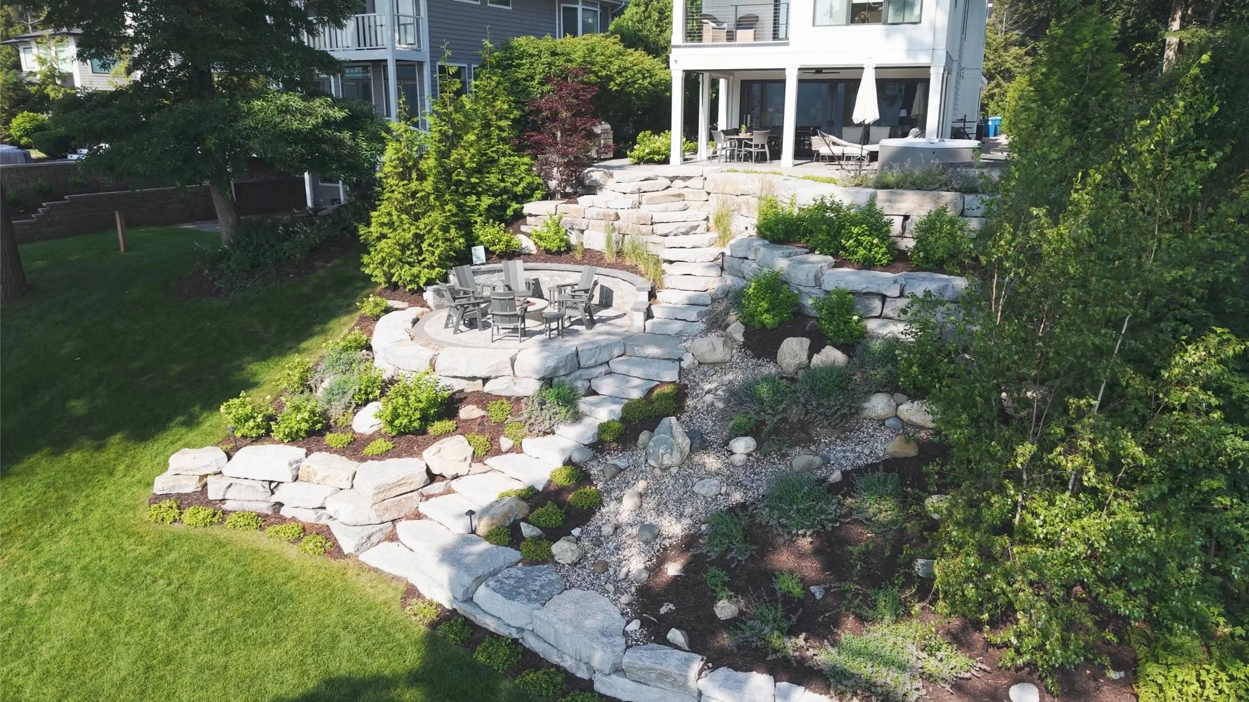 Backyard Fire Pit Patio Designed for Lakeside Living in Byron Township, MI