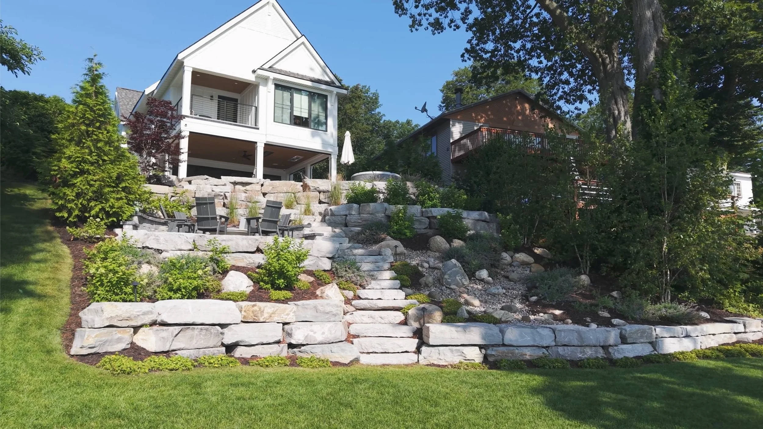 Outdoor Lighting Enhancing Natural Stone Steps in Holland, MI