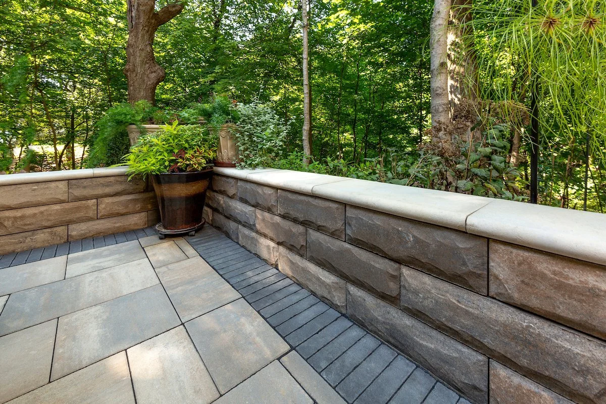 Hardscape materials including stone pavers and retaining wall blocks supplied in Lehigh Valley, PA.
