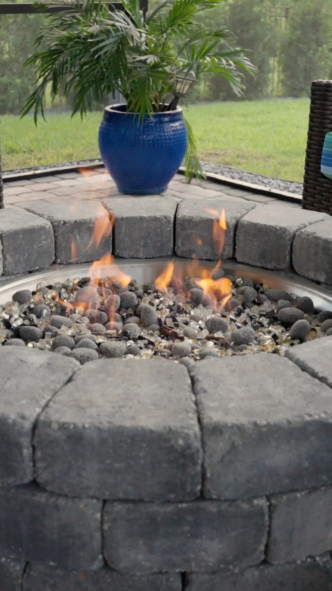 Gas fire pit on a paver patio in Del Webb Nocatee