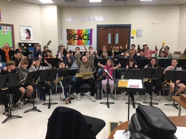 Last week, the great alto sax player, Sarah Hanahan was in town to play at the Northampton Jazz Workshop.  While she was here, she went to workshop and play with the jazz band students at JFK Middle School (at 7 a.m. no less!) and then with the jazz 