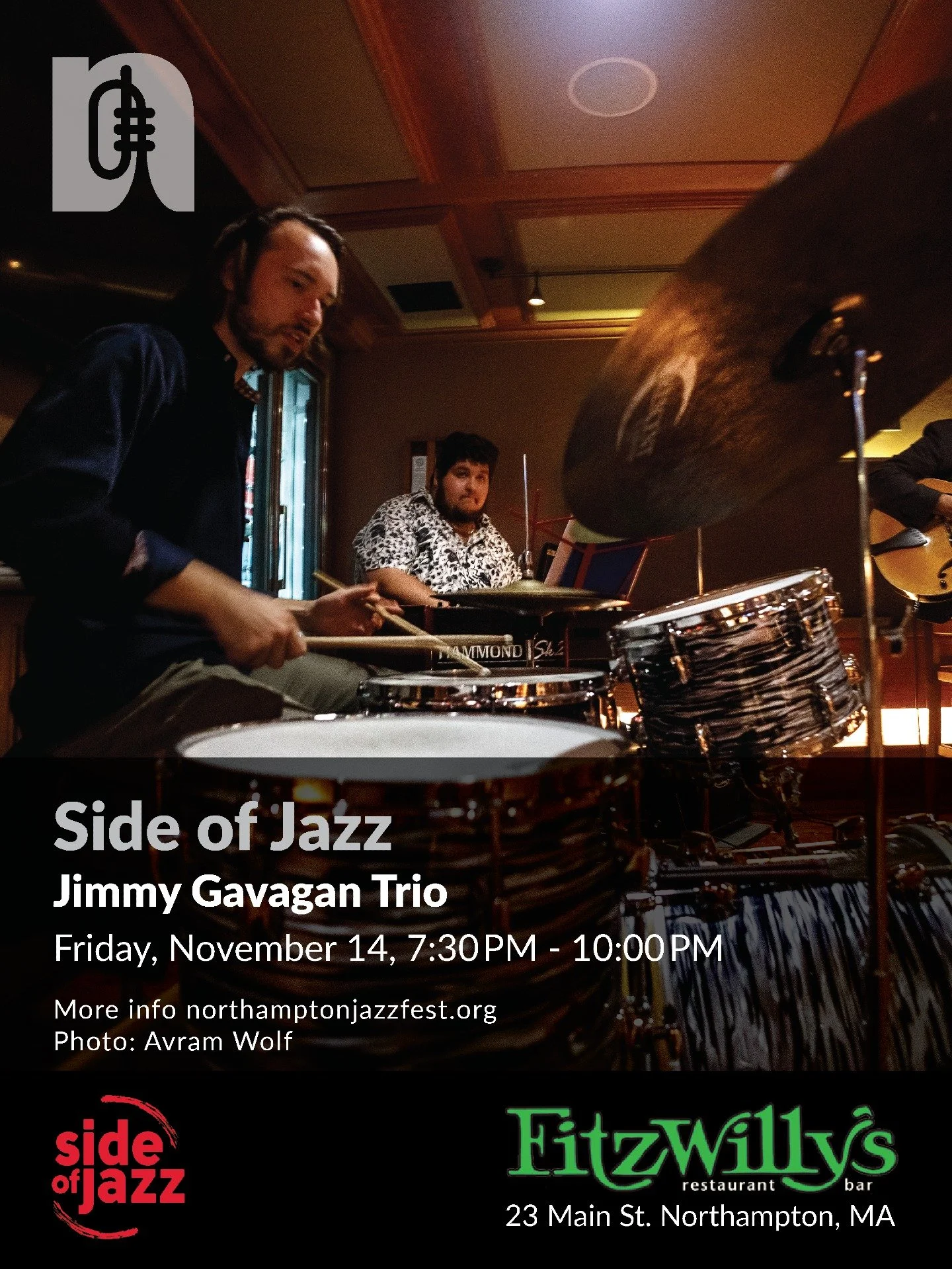 🎷 Don&rsquo;t forget! Side of Jazz featuring the Jimmy Gavagan Trio is happening this Friday &ndash; after Arts Night Out &ndash; at @fitzwillys, 23 Main St., Northampton from 7:30 to 10:00 PM.

Come out for dinner and live jazz after an early eveni