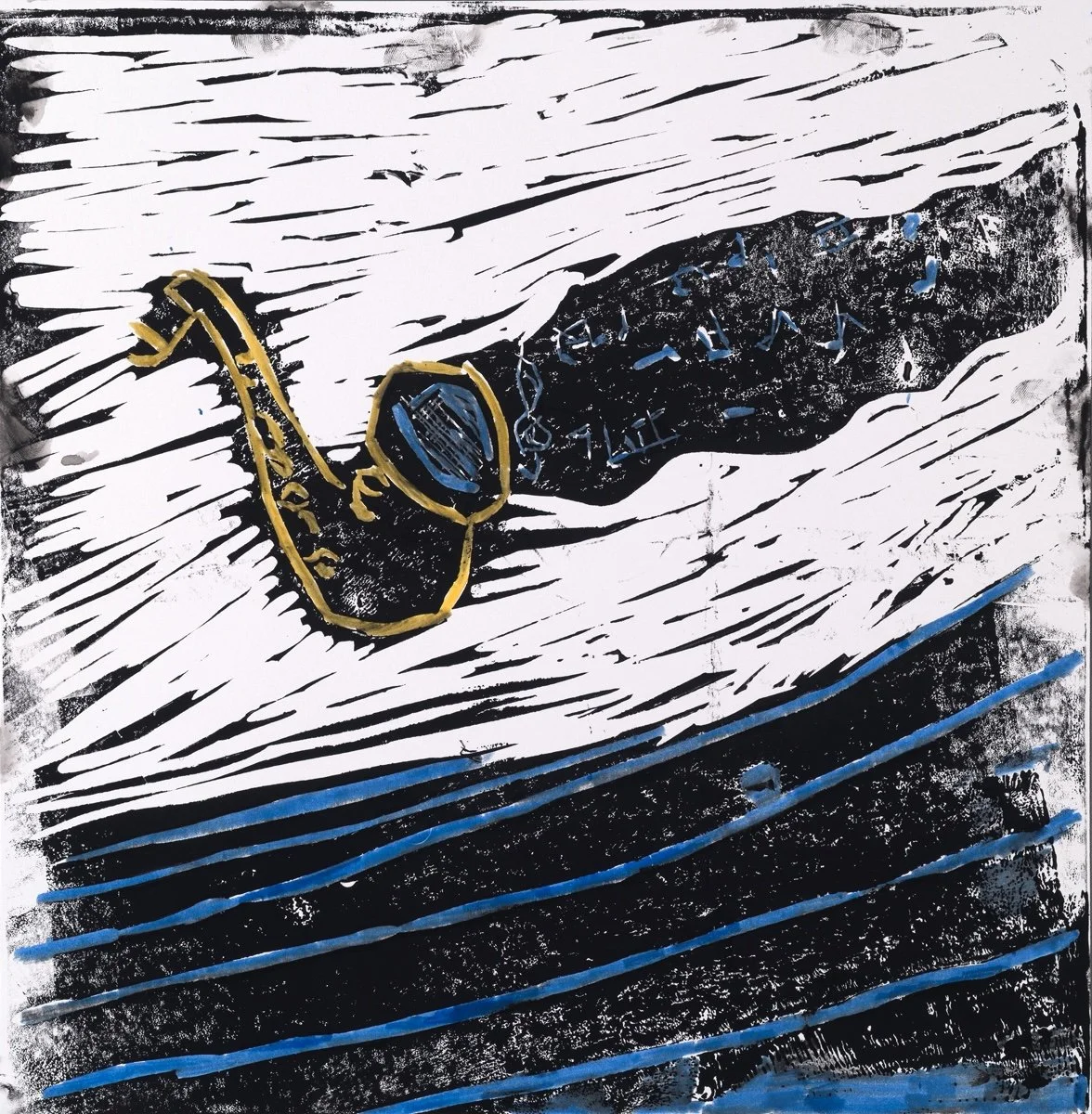 Jordan World. Linoleum print with marker.