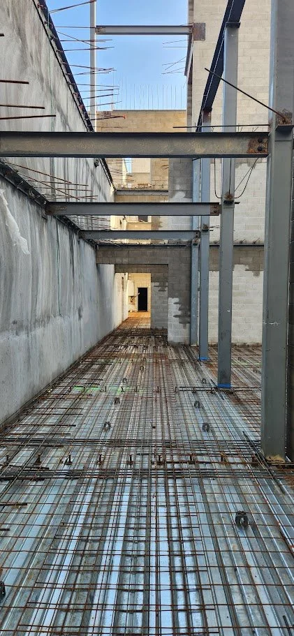 Reinforcing steel rebar mat laid out for concrete slab inspection in Alhambra CA