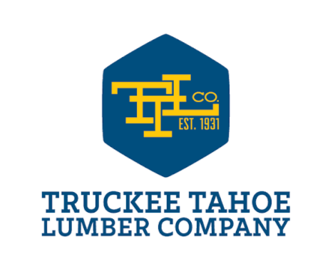 Logo for Truckee Tahoe Lumber Company featuring a yellow geometric T with the company name and establishment year 1931 in blue text.