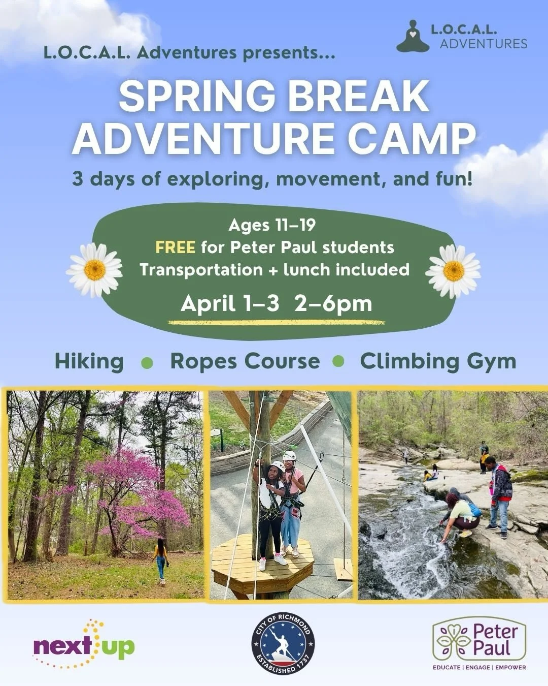 Spring break is coming up&hellip; and we&rsquo;re so excited to adventure with the kids again! 🌼

We&rsquo;re hosting a 3-day camp with Peter Paul &ndash; we get outside, move our bodies, and try new things. It&rsquo;s fun and everyone learns someth
