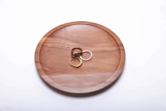 Small Ambrosia Sycamore Wooden Dish #2220 6 1/4" x 3/4" Sycamore Ring Dish Sycamore Wooden Dish by Stephen Sanders of Sanders Woodworking, Inc. rings on the bottom for scale view 2