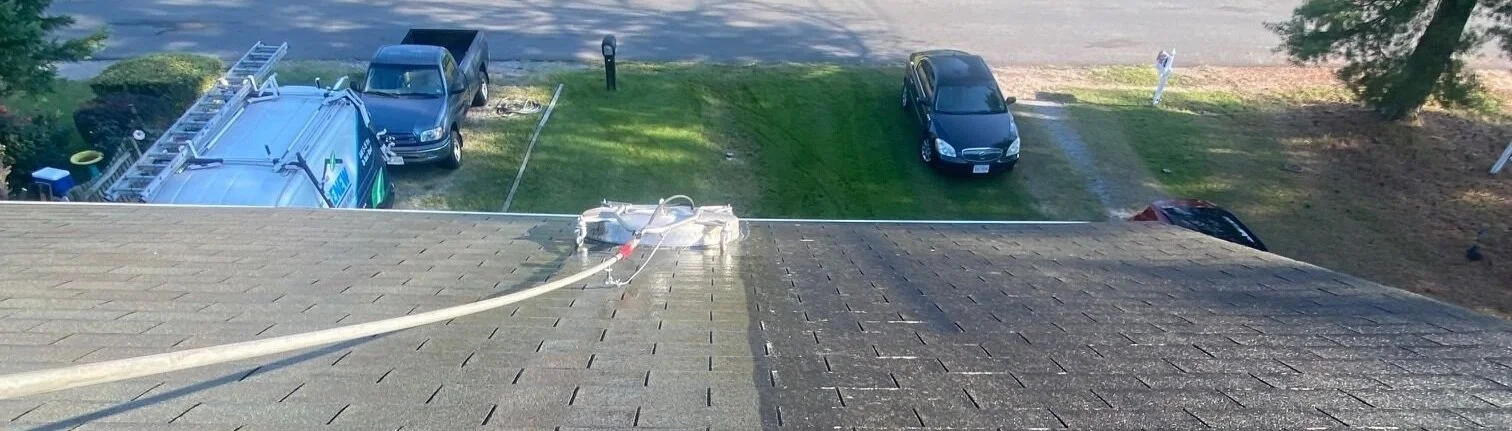 Roof Shampoo Cleaning In Progress