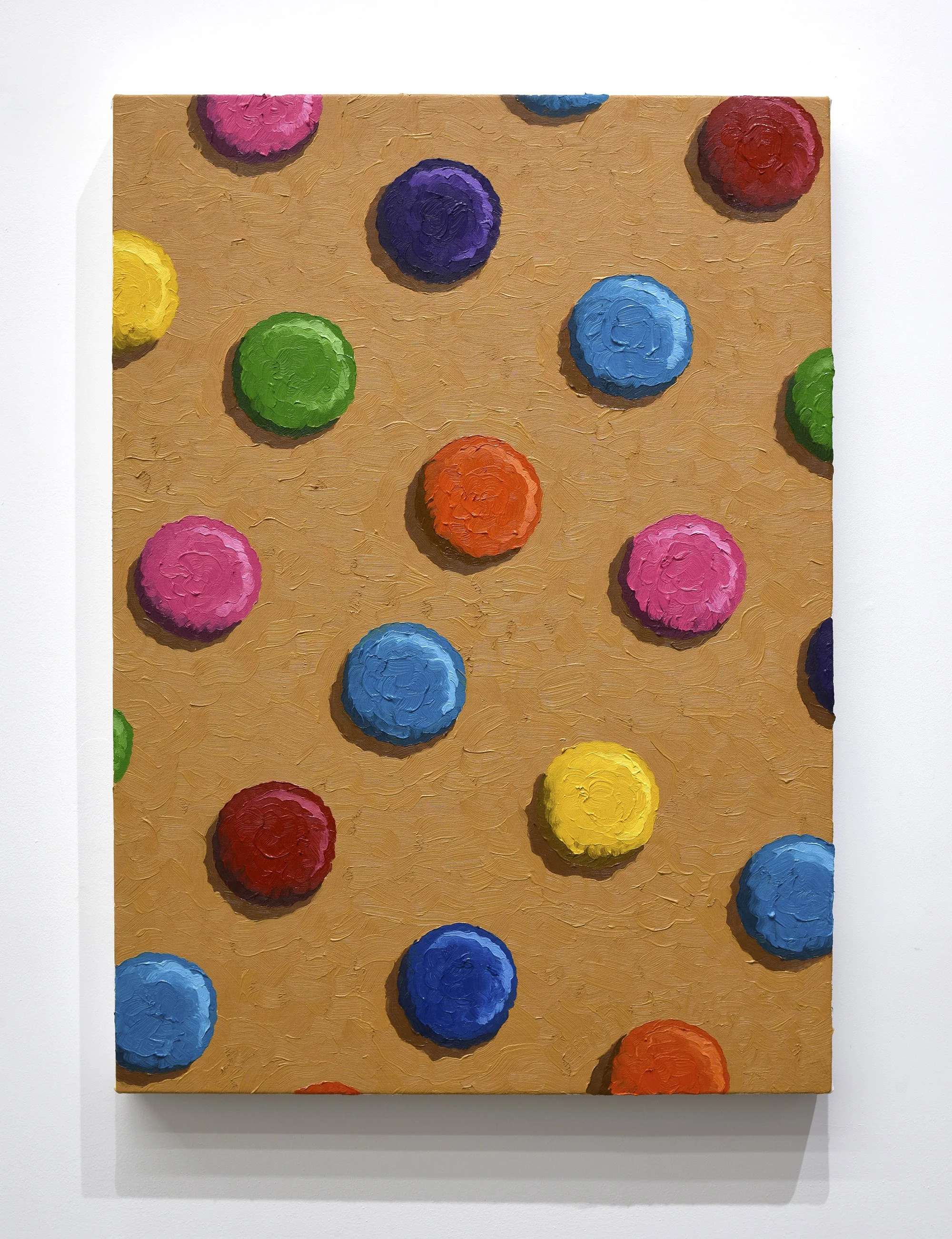  "Polka Dots on Teddy Bear Brown"  oil on canvas, 2020 31"x 22.5" (78cm x 57cm)  cRaZy Quilts 