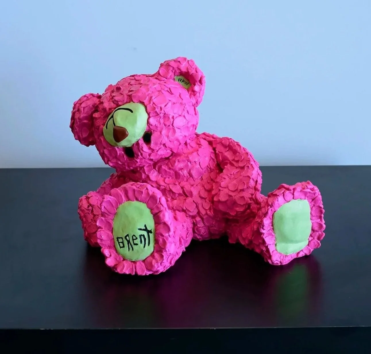  "Smiles” Plushie Pink/Mint Green  oil painted resin, 2026 10.5"x 13.5"x 12.5" (27cm x 34cm x 32cm)  cRaZy stuFFed aniMALs   Edition AP #1 