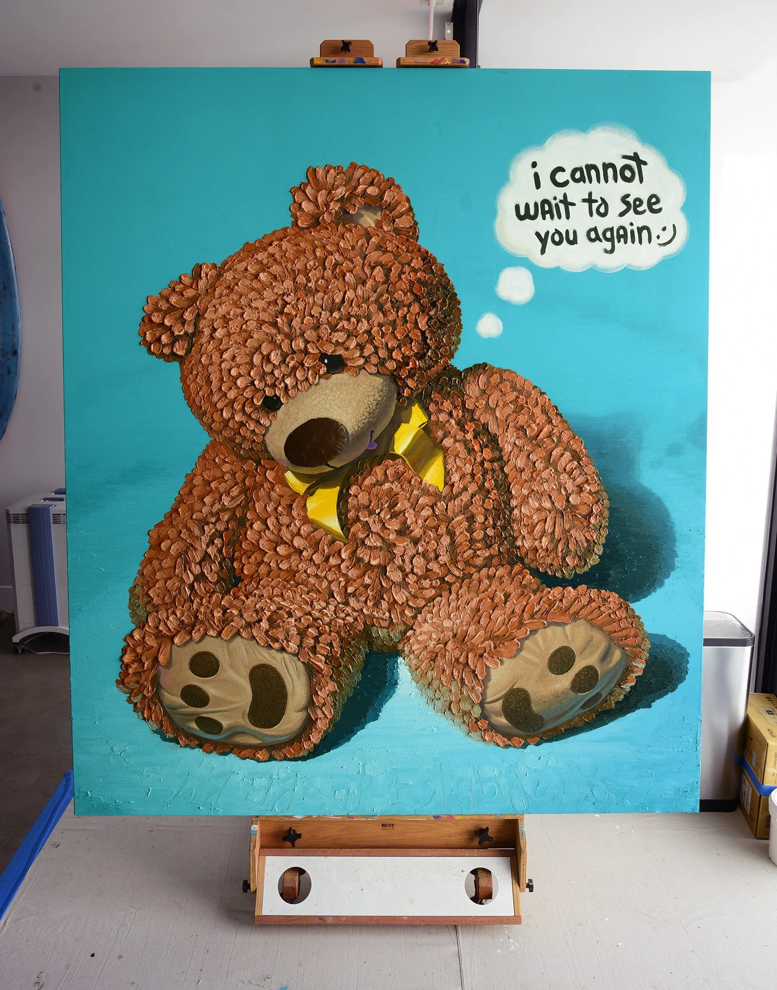  "i cannot wait!"  oil on canvas, 2026 84"x 72" (213cm x 183cm)  Stuffed Animals   (sold) 