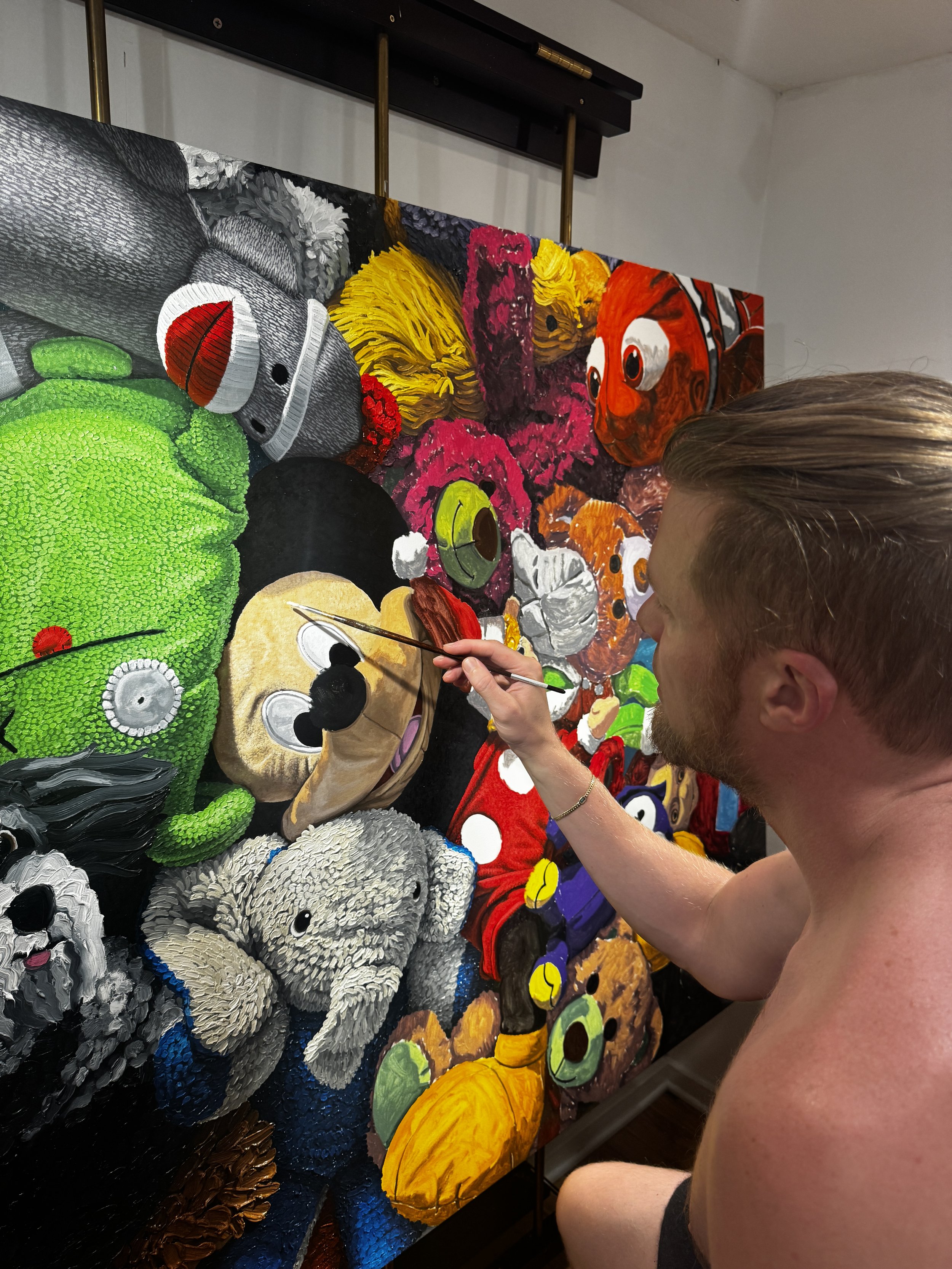  "Family Photo"  oil on canvas, 2026 48"x 72" (122cm x 183cm)  Stuffed Animal Pile   Private Collection 