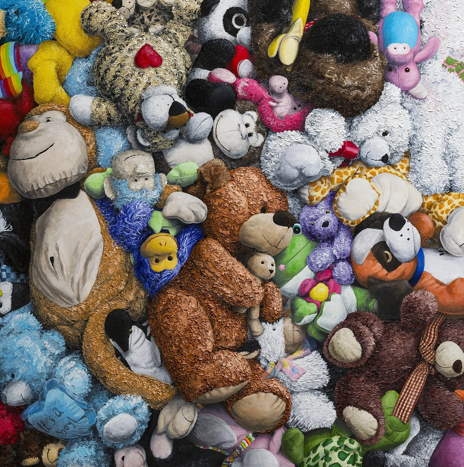  "Dream Team”  oil on panel, 2015 48"x 48" (122cm x 122cm)  Stuffed Animal Pile   private collection 