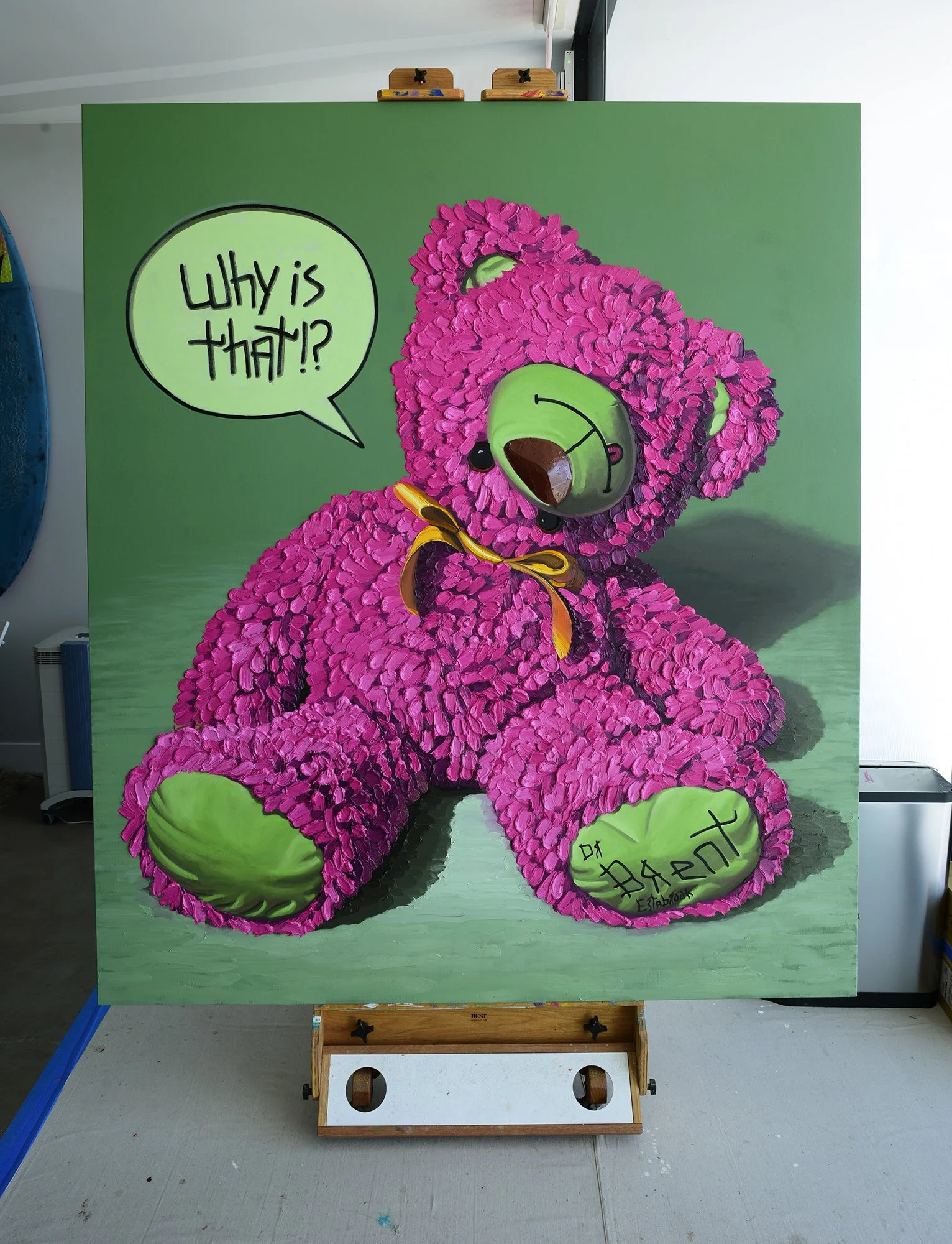  "why is that!?" Smiles  oil on canvas, 2026 84"x 72" (213cm x 183cm)  Stuffed Animals 