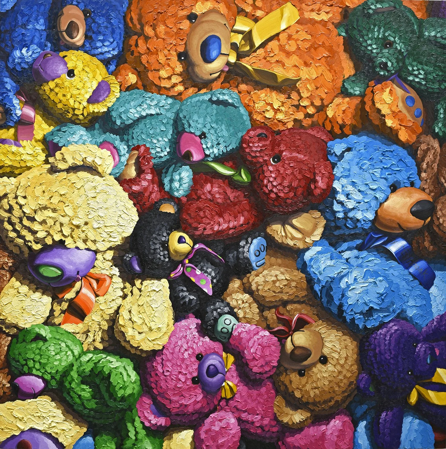  "Bouquet of Bears”  oil on canvas wrapped honeycomb aluminum, 2022 60"x 60" (153cm x 153cm)  Stuffed Animal Pile   private collection 