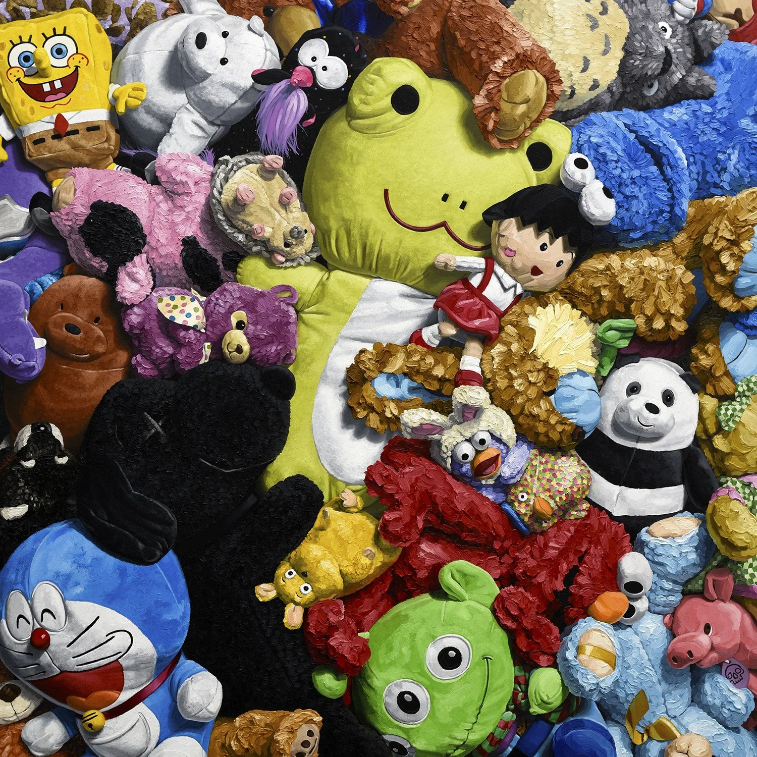  "Adventures”  oil on honeycomb aluminum, 2019 50"x 50" (127cm x 127cm)  Stuffed Animal Pile   private collection 