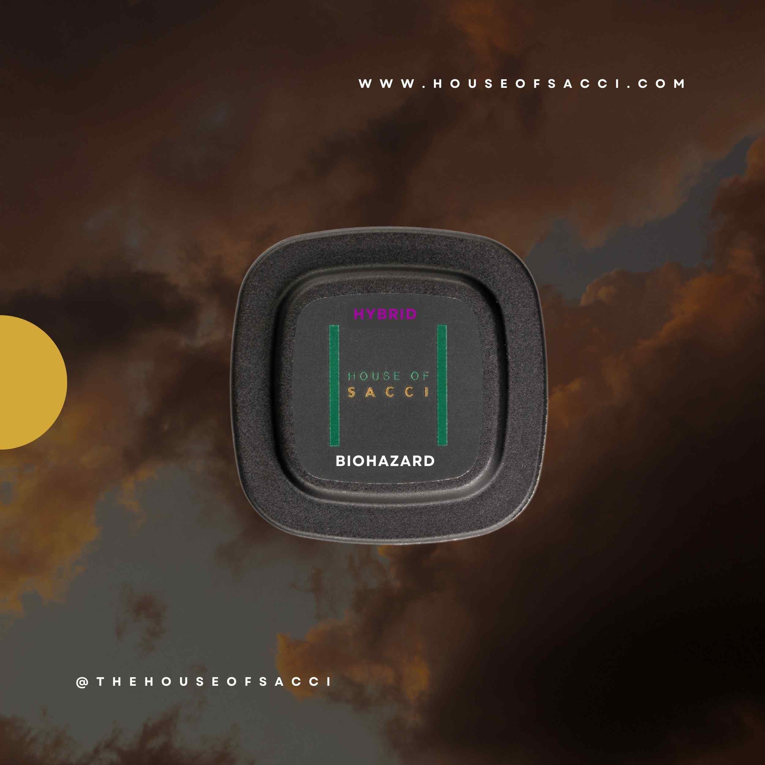 BIOHAZARD BY HOUSE OF SACCI:
Rich notes of incense, sweet cookie dough, and a hint of diesel deliver an uplifting cerebral buzz that gently transitions into a smooth wave of relaxation that lasts.
