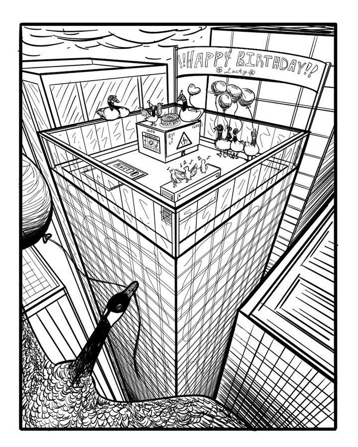 hi!! i drew this for my 3point perspective project. it&rsquo;s a goose named Lucky&rsquo;s birthday!! Happy Birthday Lucky!! 🥳🦆🍀(there&rsquo;s no goose emoji so duck will have to do) 
- 
- 
#goose #geese #canadiangoose #threepointperspective #3poi