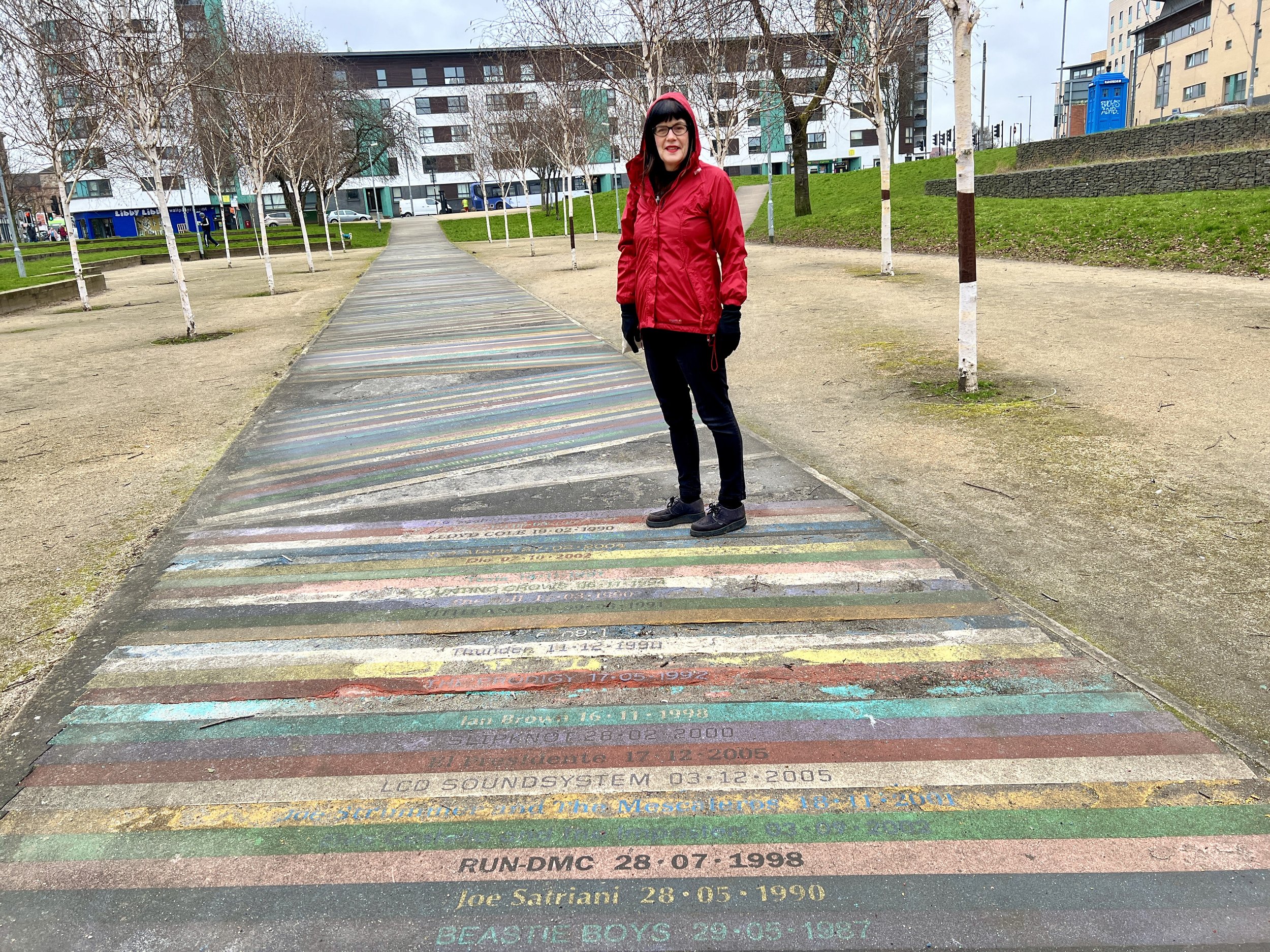 Glasgow Music City Tours co-founder Fiona Shepherd shows off the Barrowlands Park Album Pathway
