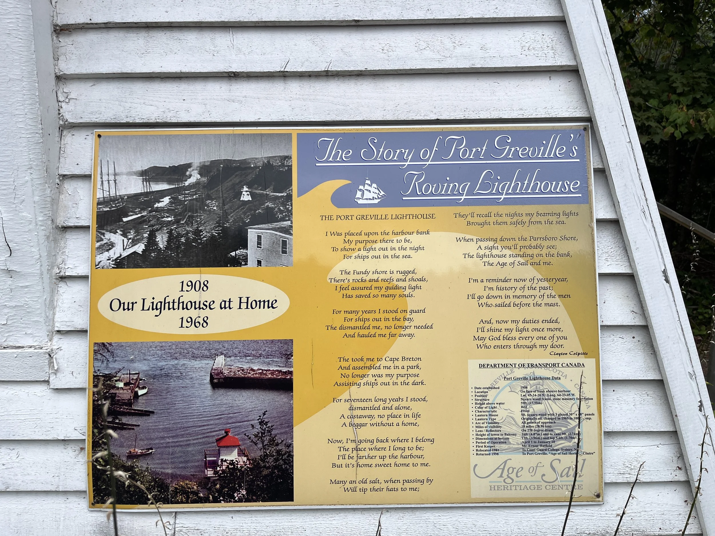 Age of Sail Museum Port Greville Roving Lighthouse Poem.JPG