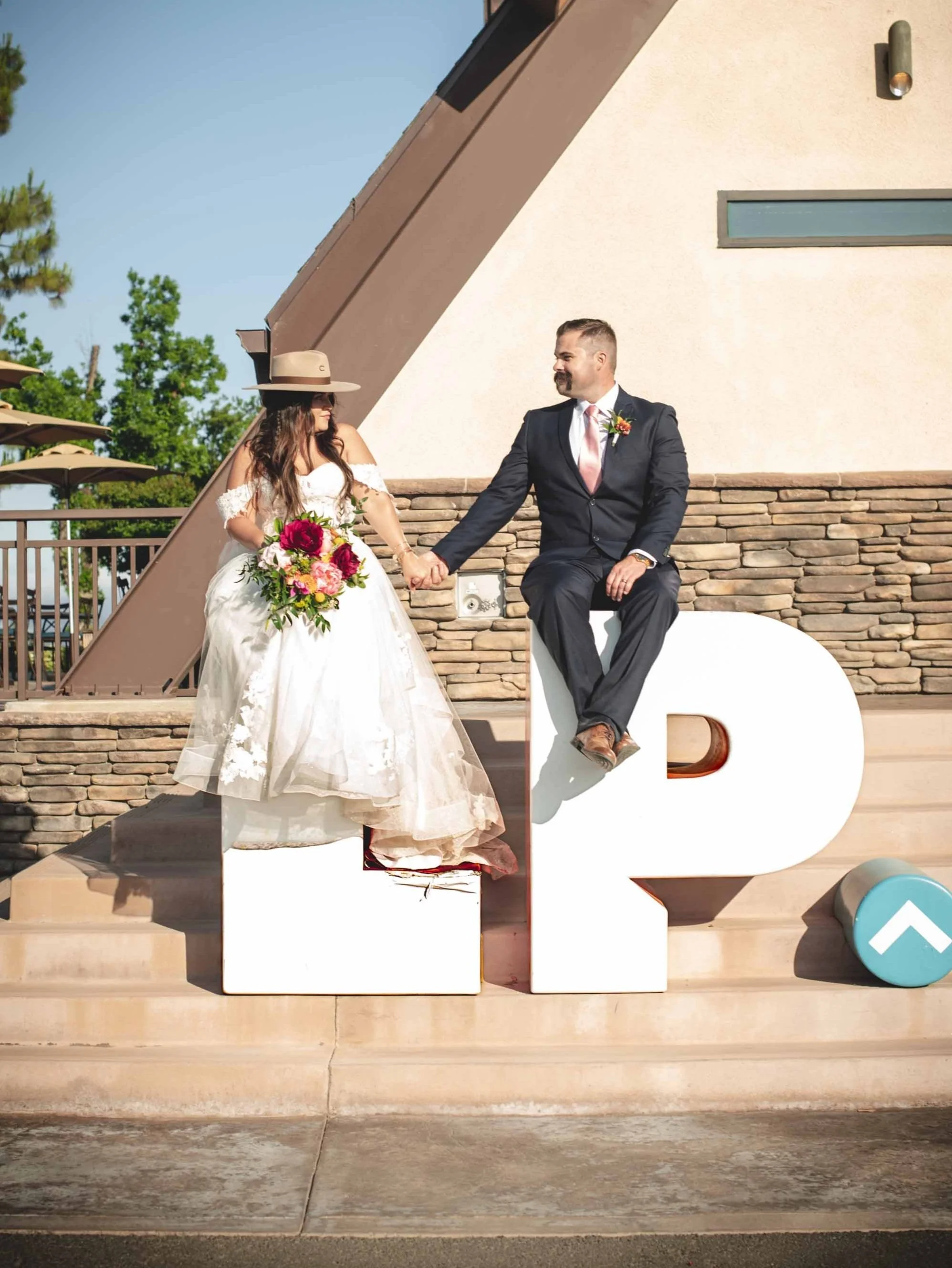 A bride and groom on their wedding day at Launch Pointe wedding and events venue in Southern California.
