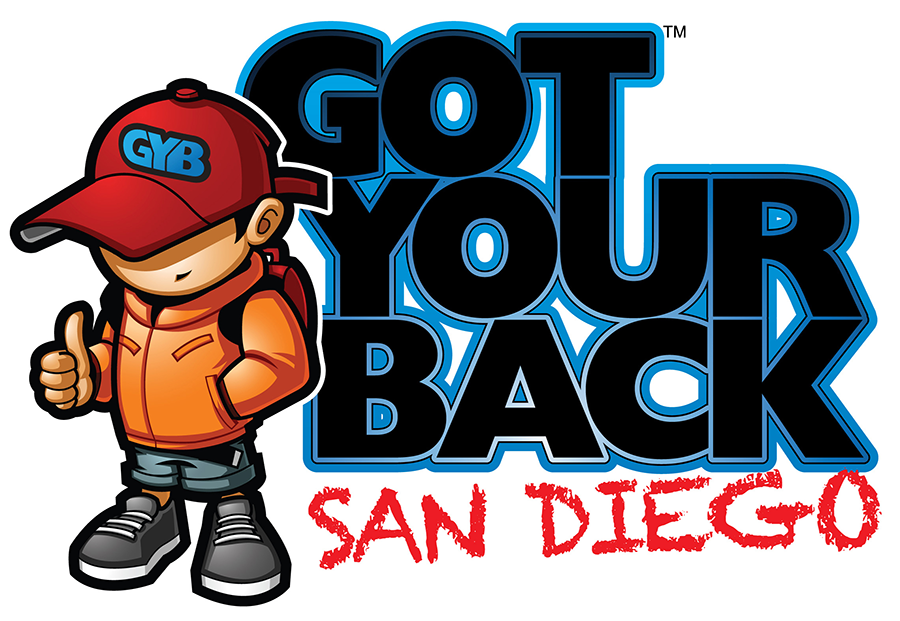 Got Your Back San Diego logo with a cartoon of a kid with a backpack giving a thumbs up.