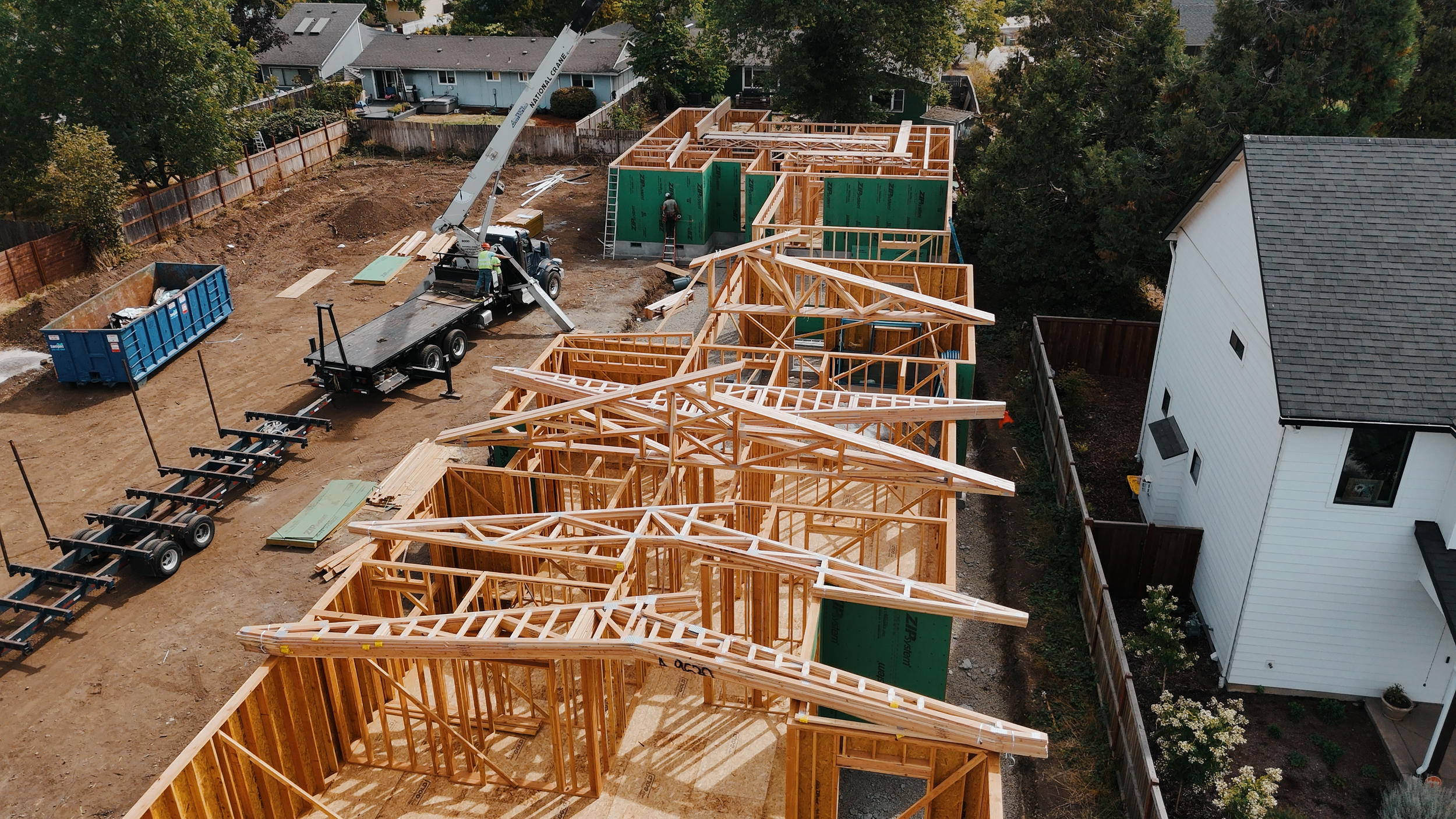 The wood framing of a new home build.