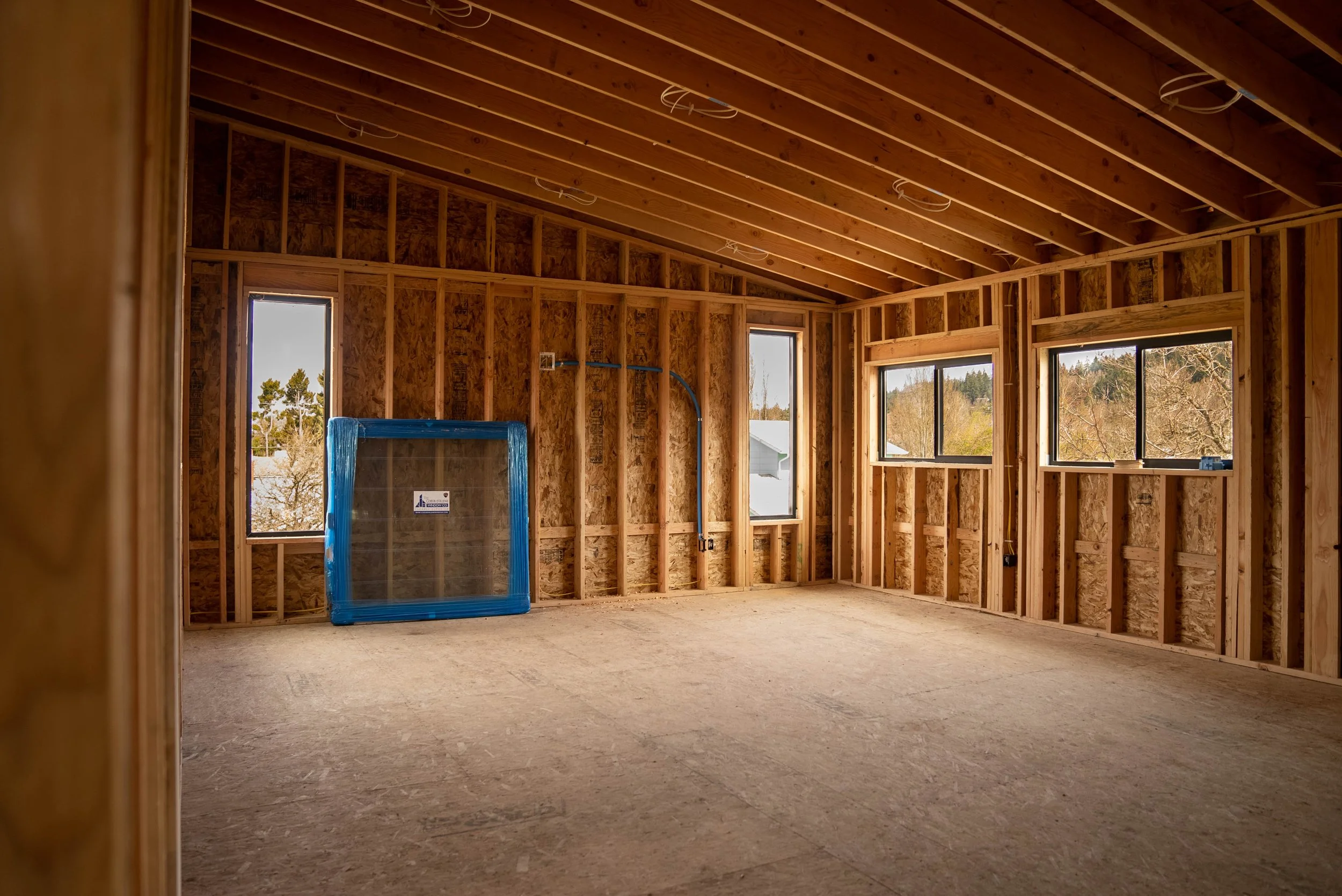 The wood framing of a new home build.