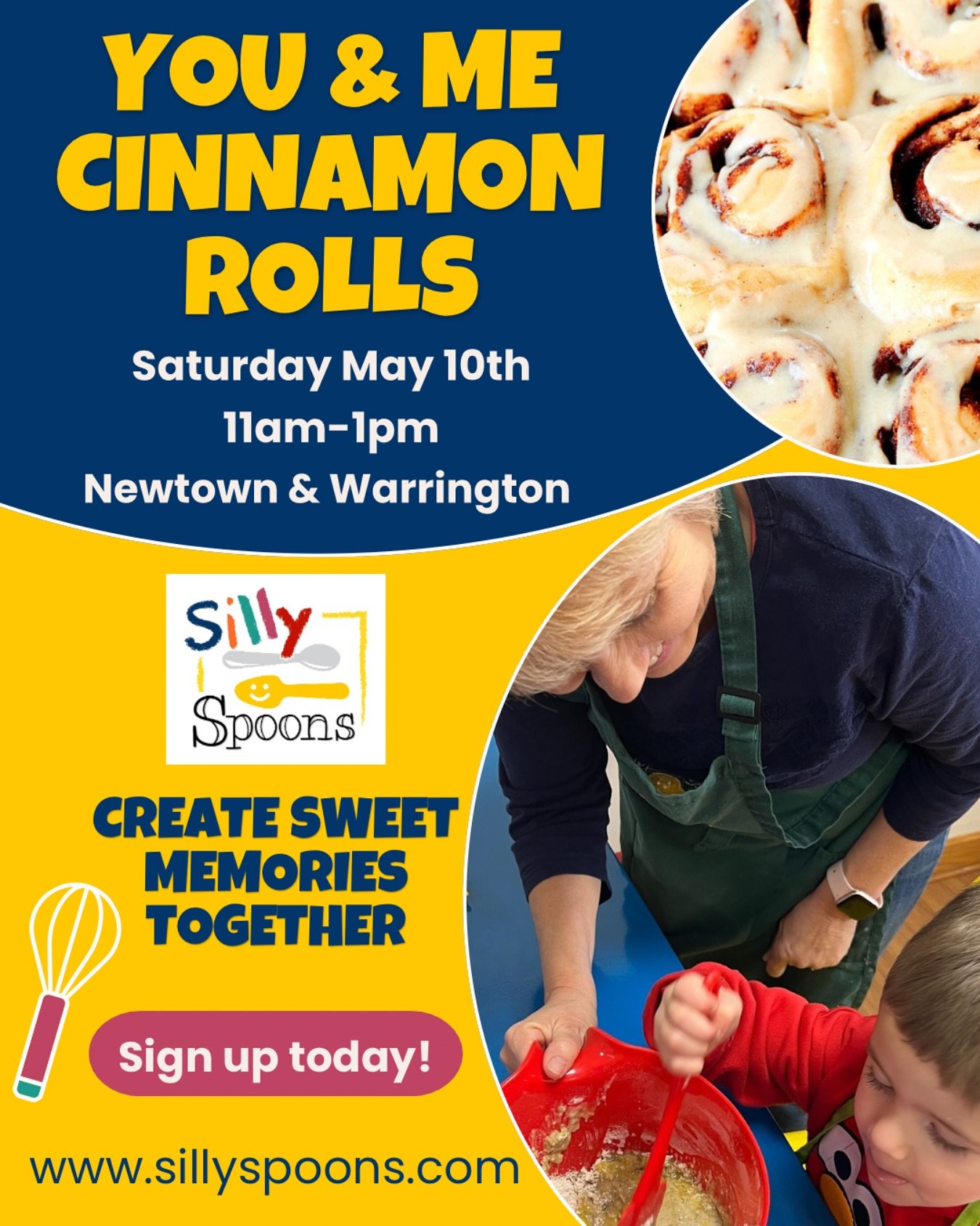 🍥👩&zwj;🍳 Bake Joy Together! 👨&zwj;🍳🍥
Join us for a delightful Adult &amp; Child Cinnamon Rolls Baking Class!  Unleash your inner chef with your little one by your side and create scrumptious, gooey cinnamon rolls that will melt in your mouth. P