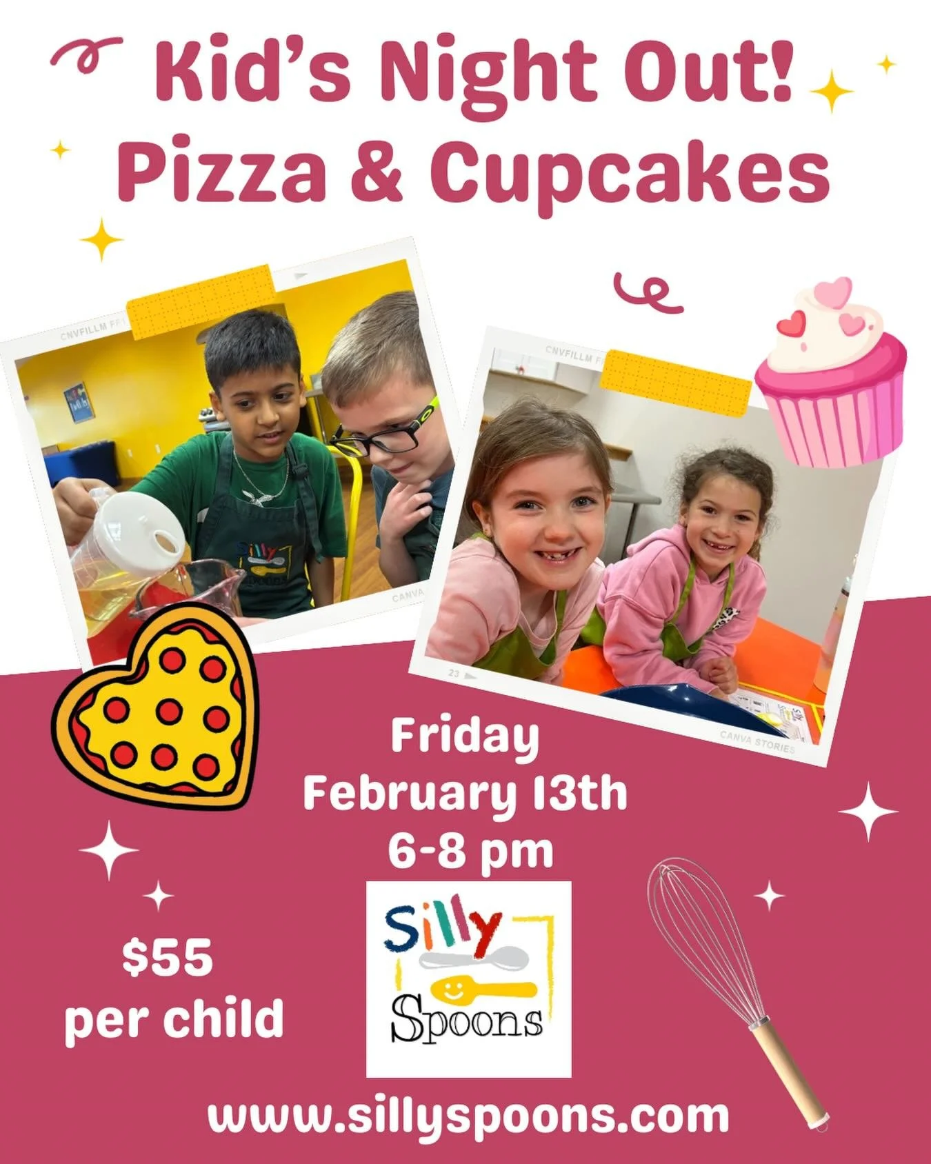 🍕❤️ Kids Night Out Alert! 🩷🧁
Looking for a fun evening for your little ones? Drop off your kids aged 5-12 for culinary creativity and sweet treats.  They&rsquo;ll craft heart-shaped pizzas and Valentine-themed cupcakes. Spaces are limited, so visi