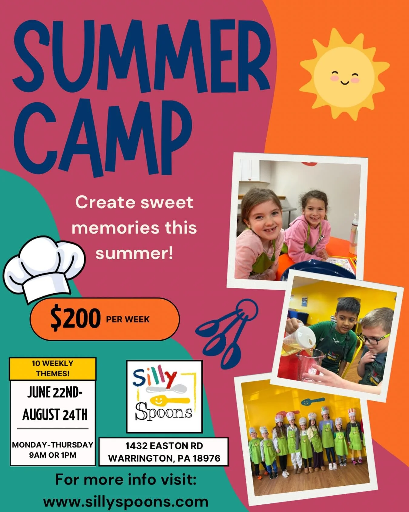 🌟 Exciting News! 🌟 
Summer Camp Registration is NOW OPEN! 👩&zwj;🍳👨&zwj;🍳 Let your little chefs embark on a delightful culinary journey with our weekly themed baking classes. From cookies to cupcakes, each week promises a new adventure in the ki
