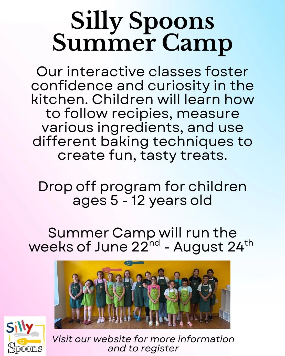 Summer Camp at Silly Spoons is not something you want to miss! Each child gets a hands-on instruction, a kid-friendly recipe, and an edible take away. For more information and for booking, visit our website. 

#warringtonpa #sillyspoons #buckscountyp